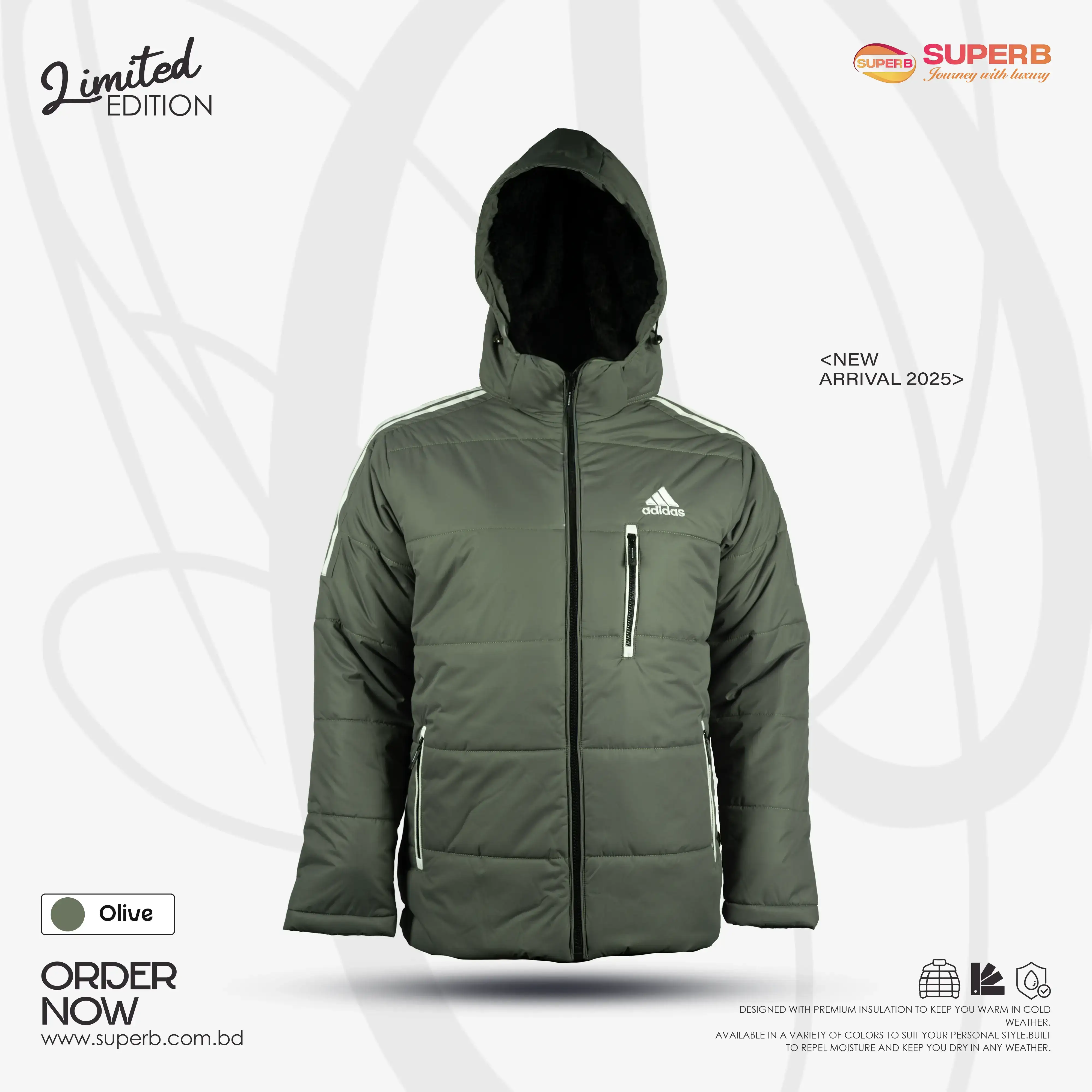 Adidas Premium Sherpa Heavy Hooded Jacket | Extreme Cold Protection -35°C || Superb - Olive