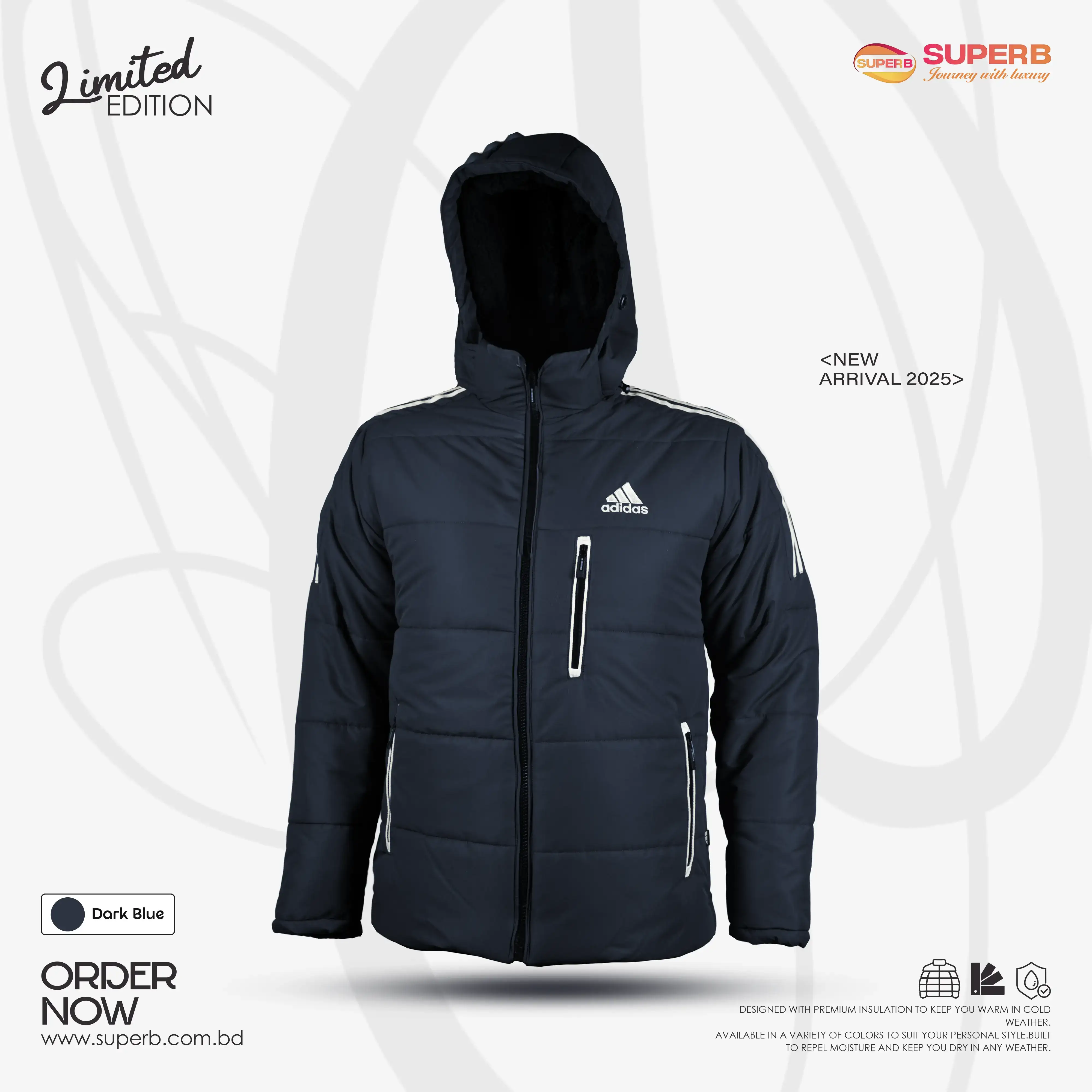 Adidas Premium Sherpa Heavy Hooded Jacket | Extreme Cold Protection -35°C || Superb - Navy