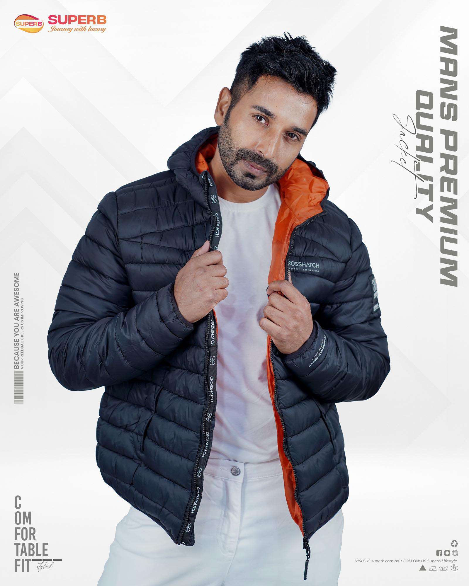 Men's Premium Crosshatch Padded Jacket | Superb LifeStyle - Black