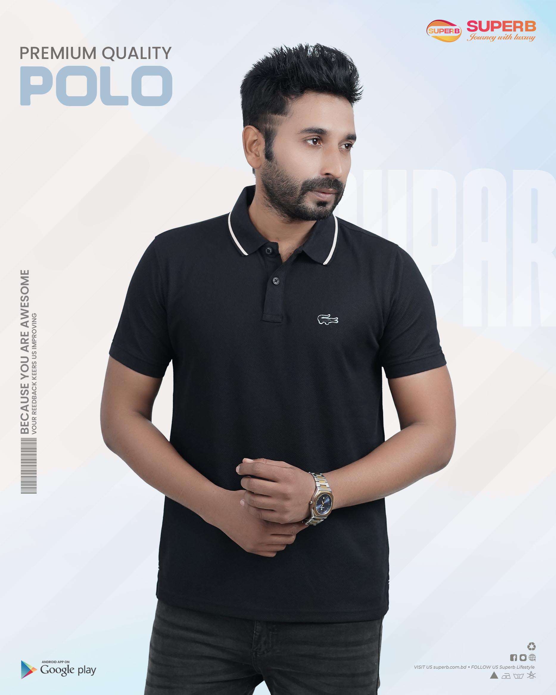 Lacoste Premium  Polo T-Shirt for Men - Stylish & Comfortable-V2 || Superb Lifestyle - Black
