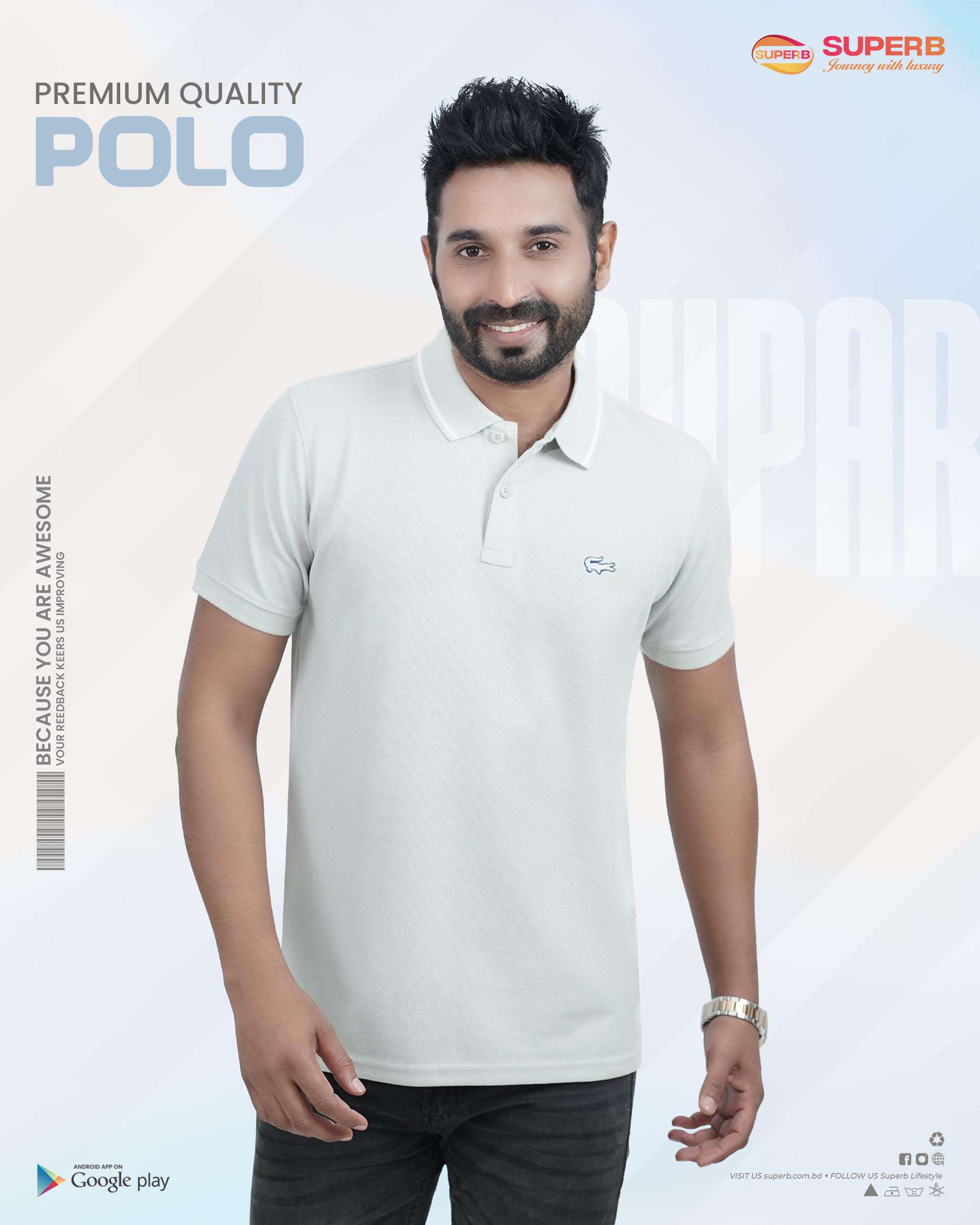 Lacoste Premium  Polo T-Shirt for Men - Stylish & Comfortable-V2 || Superb Lifestyle - Ash