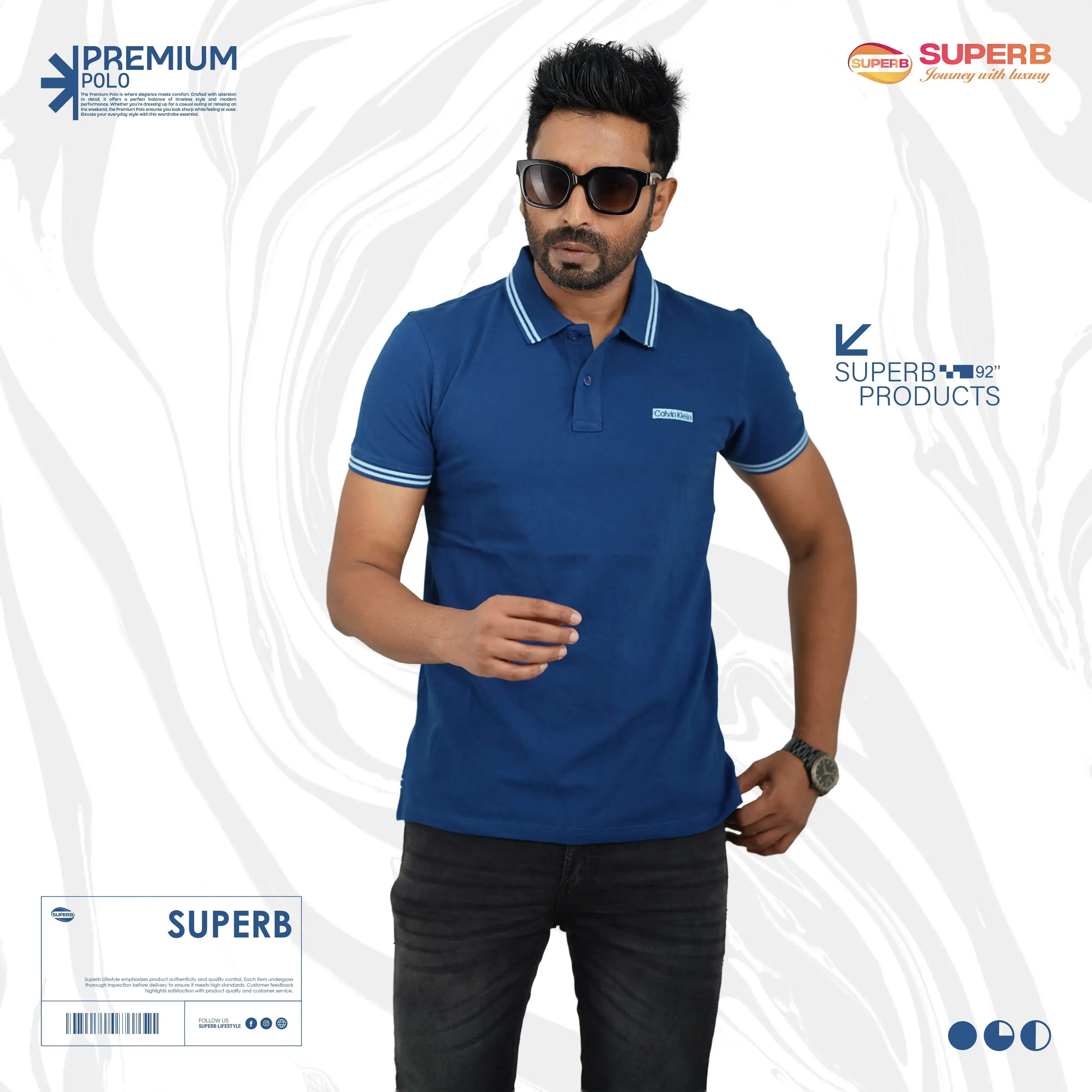 Calvin Klein Essentials Premium  Polo T-Shirt-V1 || Superb - Blue