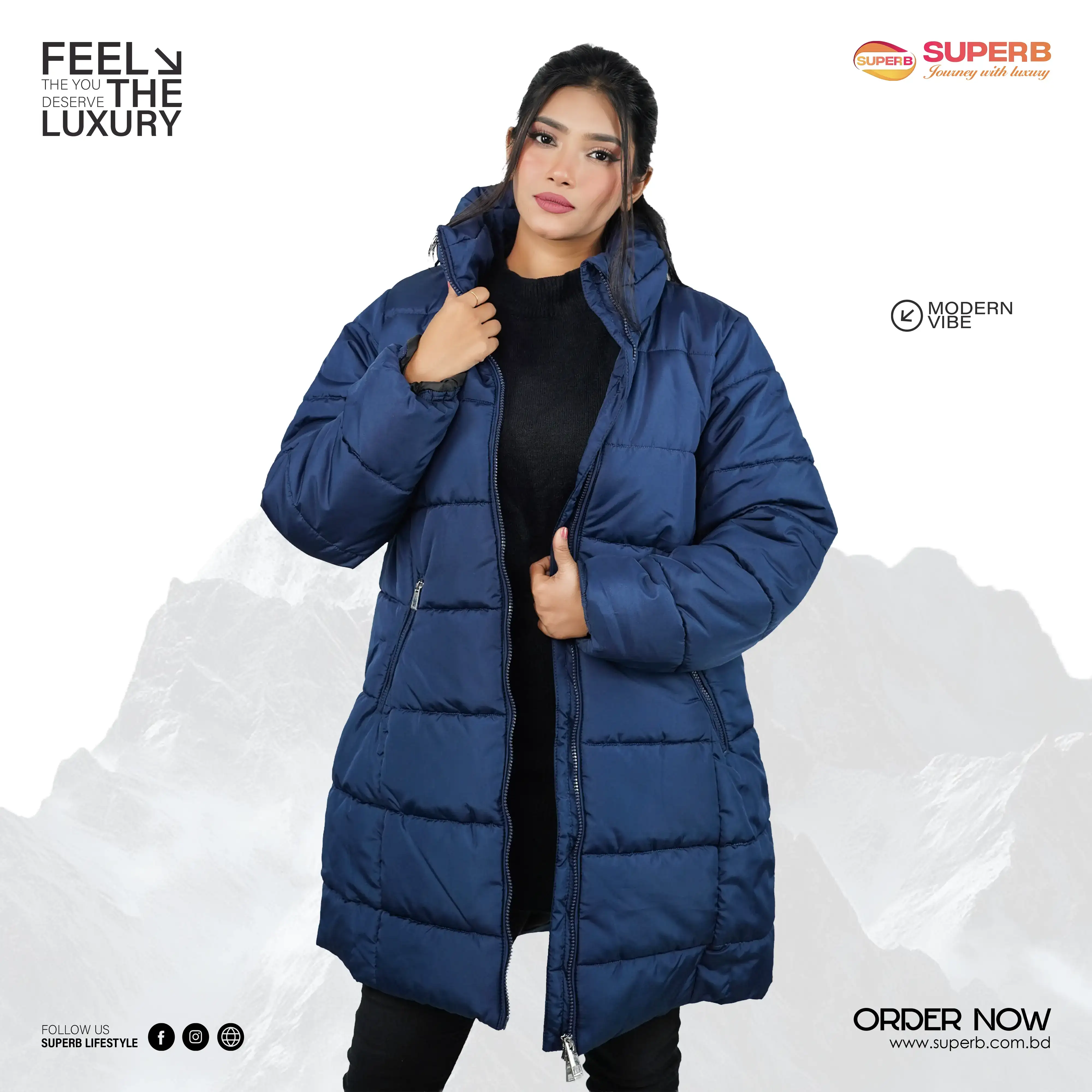 M & S (Marks & Spencer) - Ladies' Long Jacket || Superb Lifestyle - Navy Blue