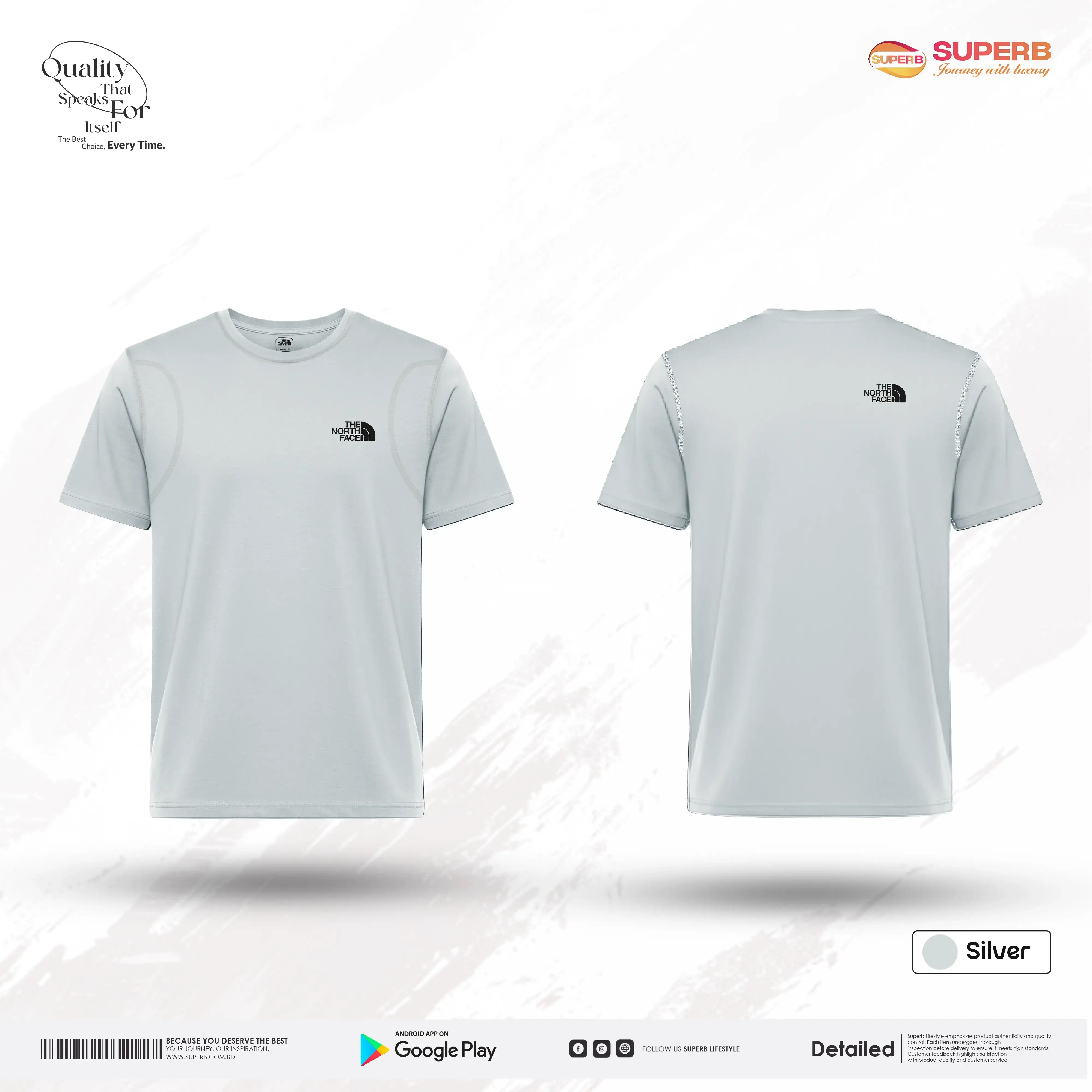 The North Face Premium Jersey T-shirt – Soft Stretchable Daily & Sports Wear || Superb - Silver