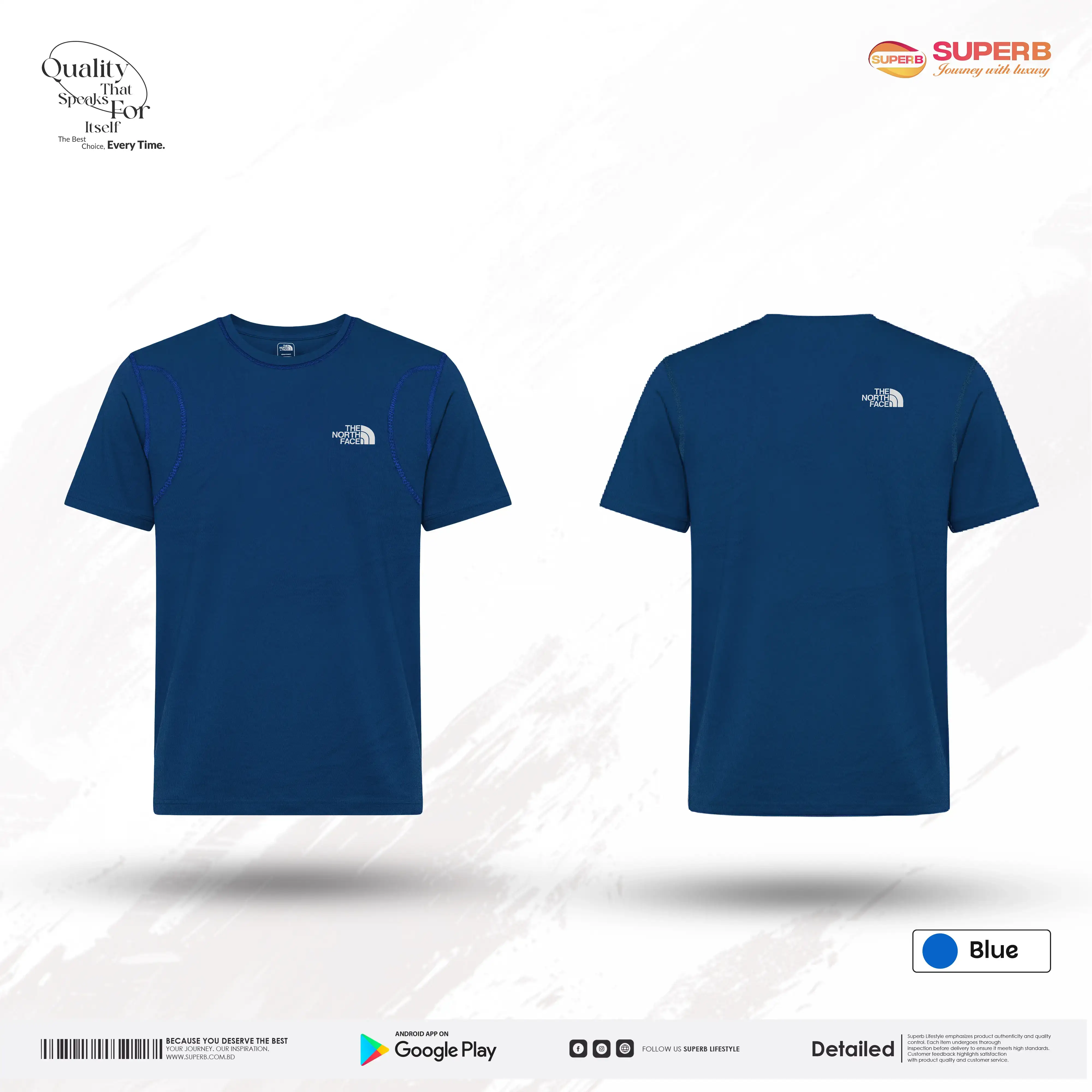 The North Face Premium Jersey T-shirt – Soft Stretchable Daily & Sports Wear || Superb - Blue
