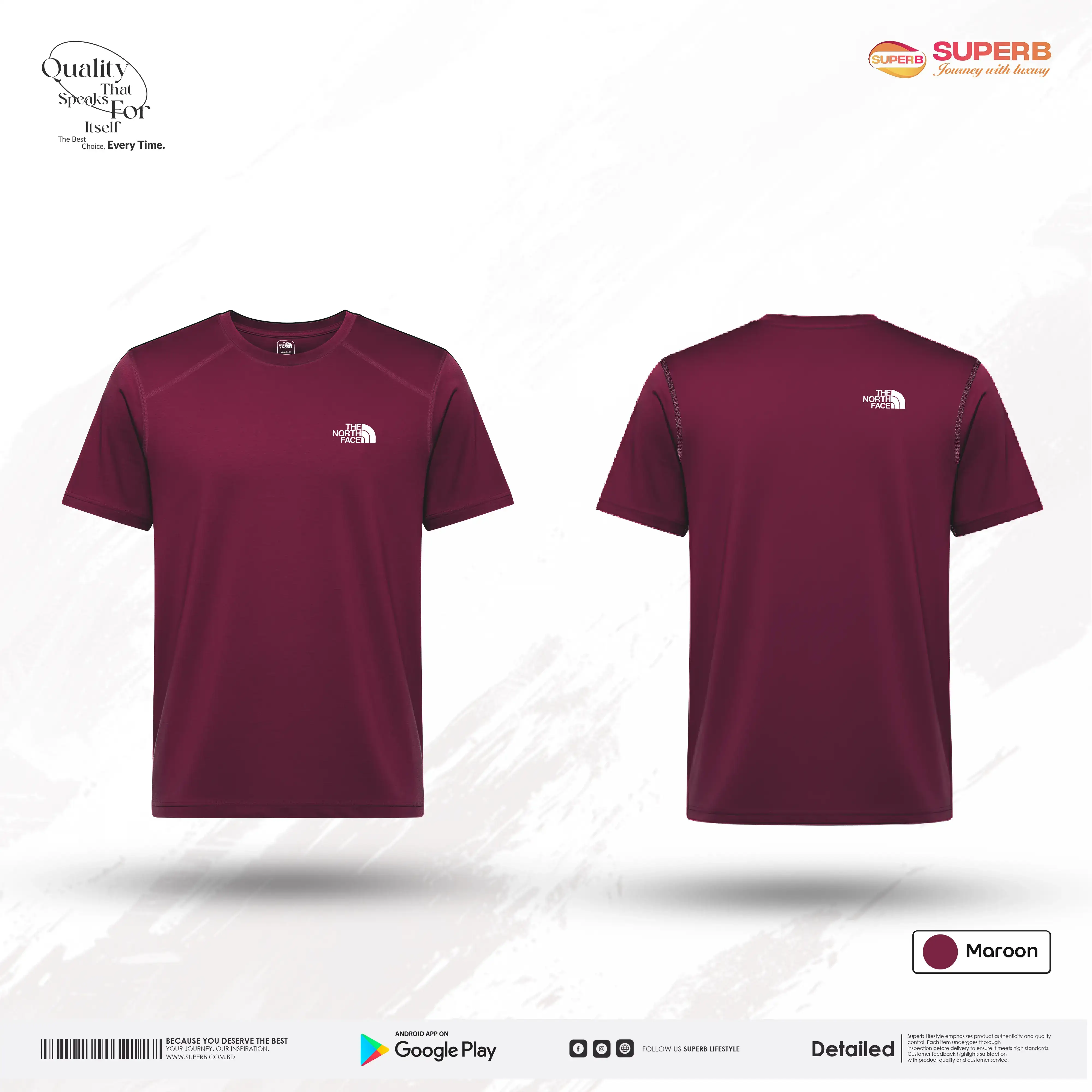 The North Face Premium Jersey T-shirt – Soft Stretchable Daily & Sports Wear || Superb - Maroon
