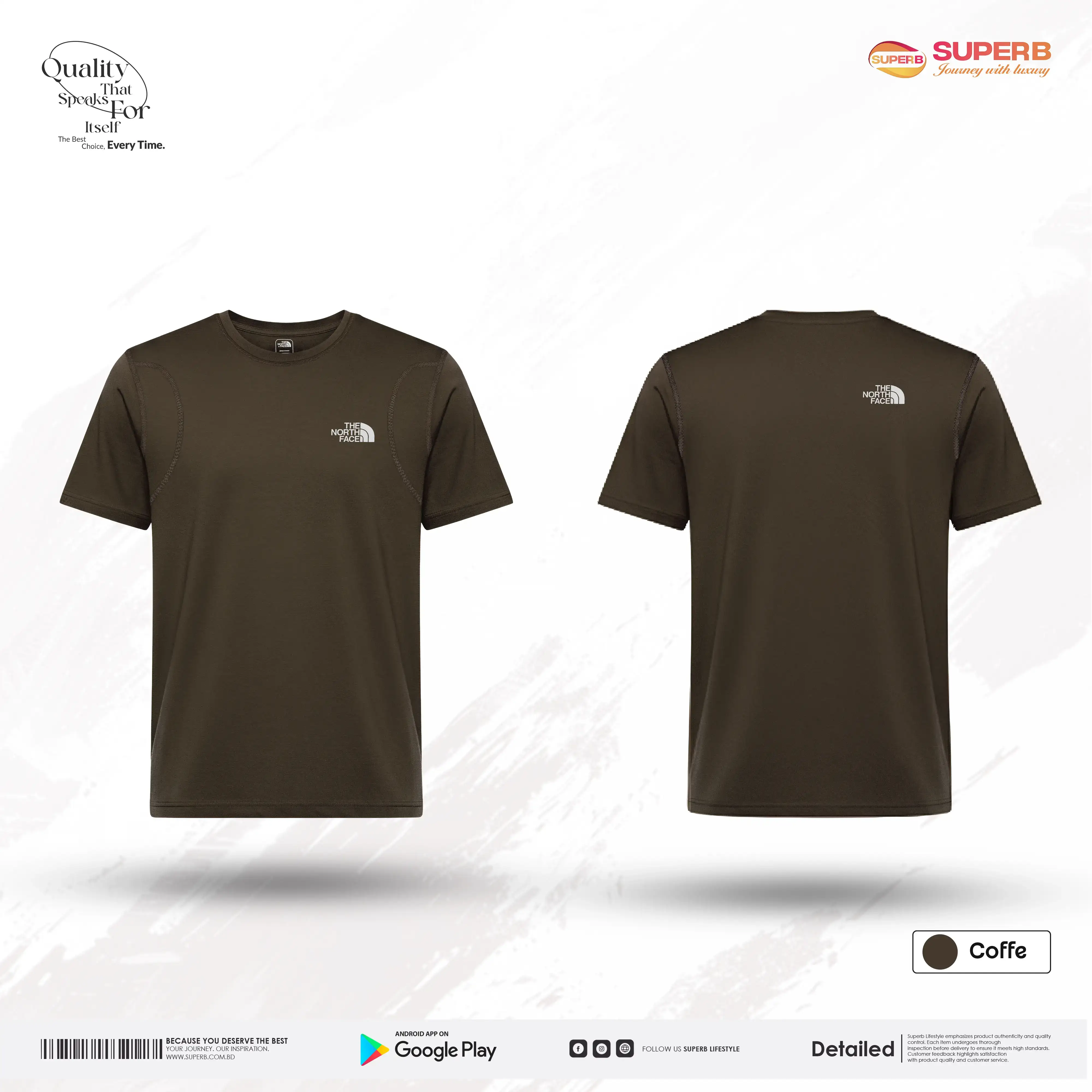 The North Face Premium Jersey T-shirt – Soft Stretchable Daily & Sports Wear || Superb - Coffee