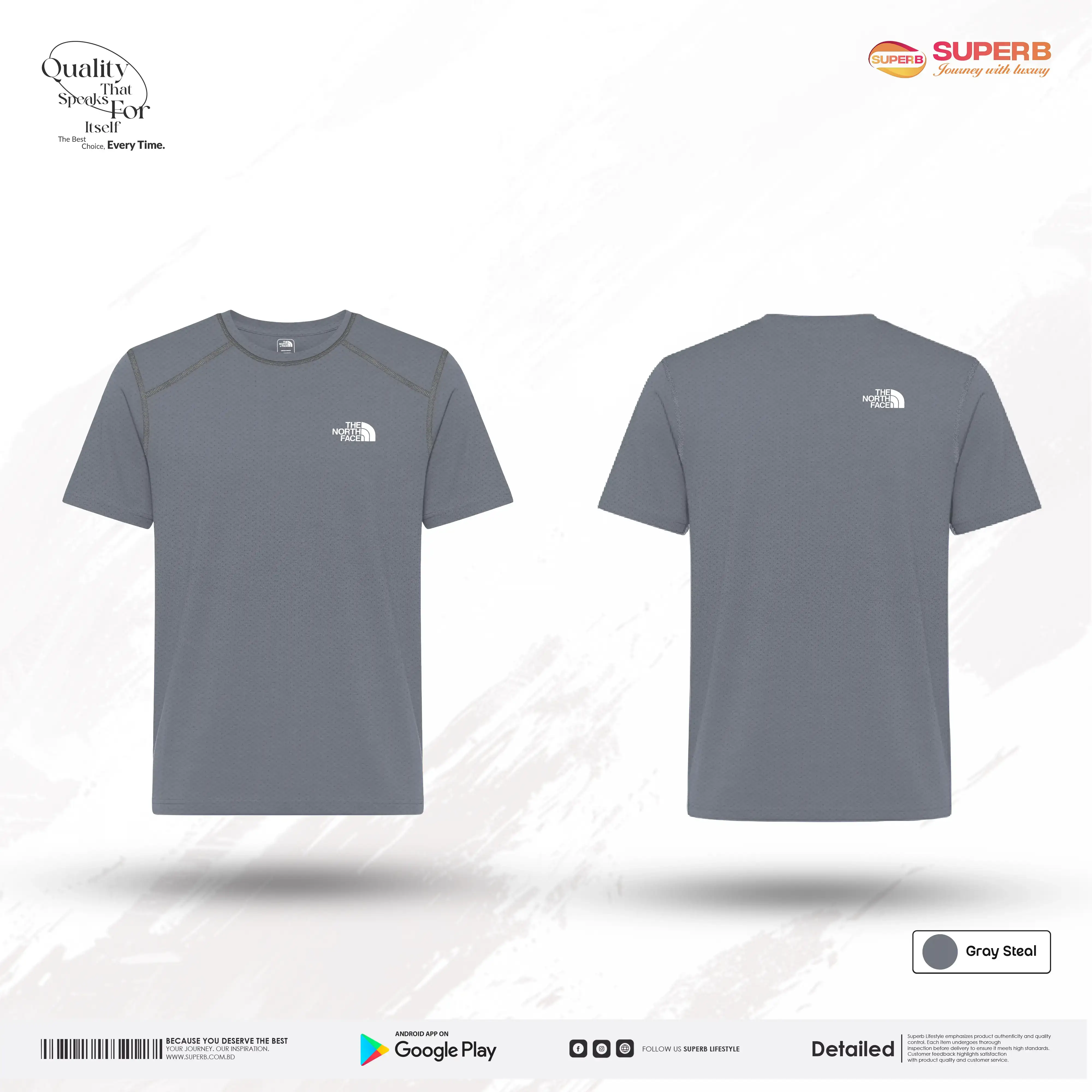 The North Face Premium Jersey T-shirt – Soft Stretchable Daily & Sports Wear || Superb - Steel  Gray