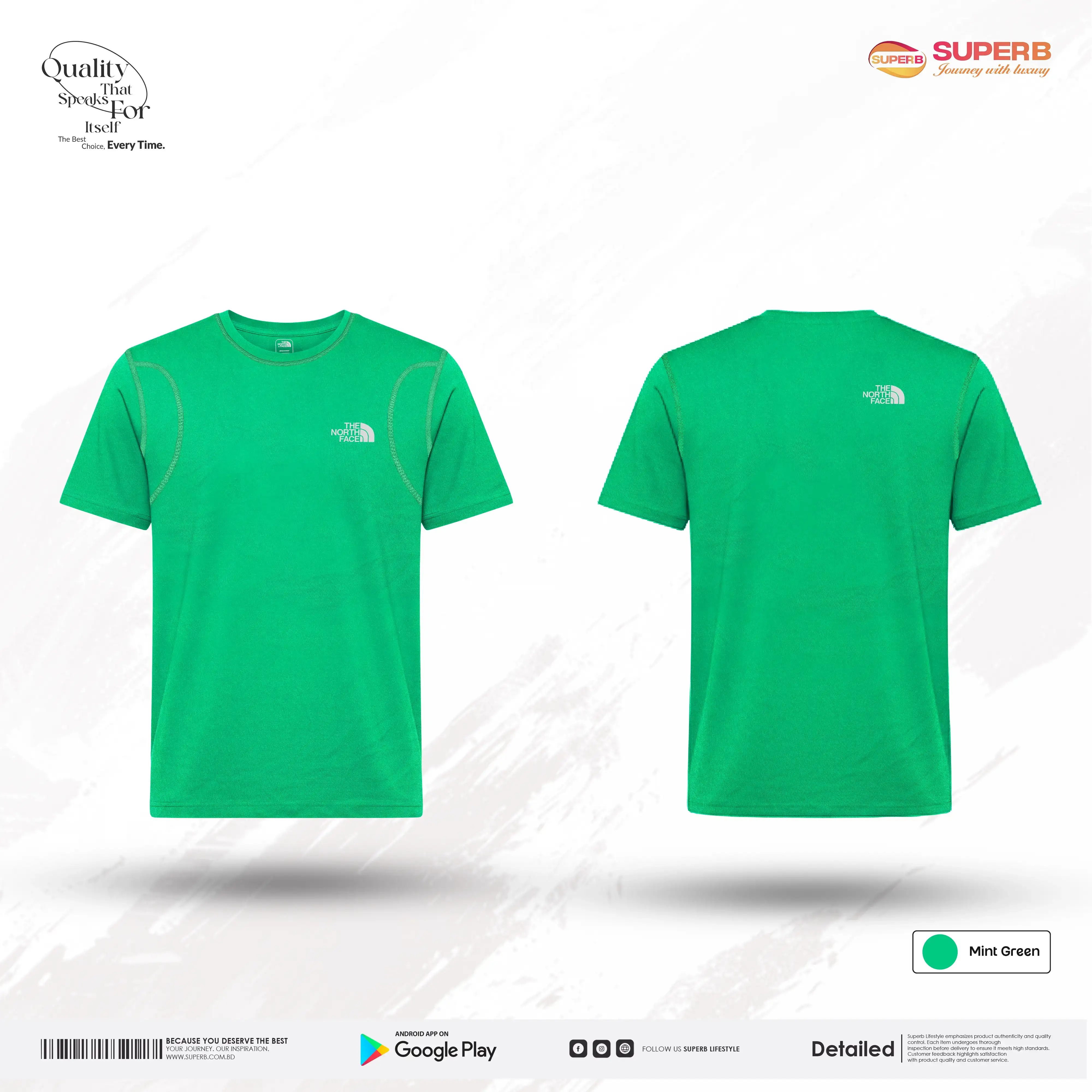The North Face Premium Jersey T-shirt – Soft Stretchable Daily & Sports Wear || Superb - Mint Green
