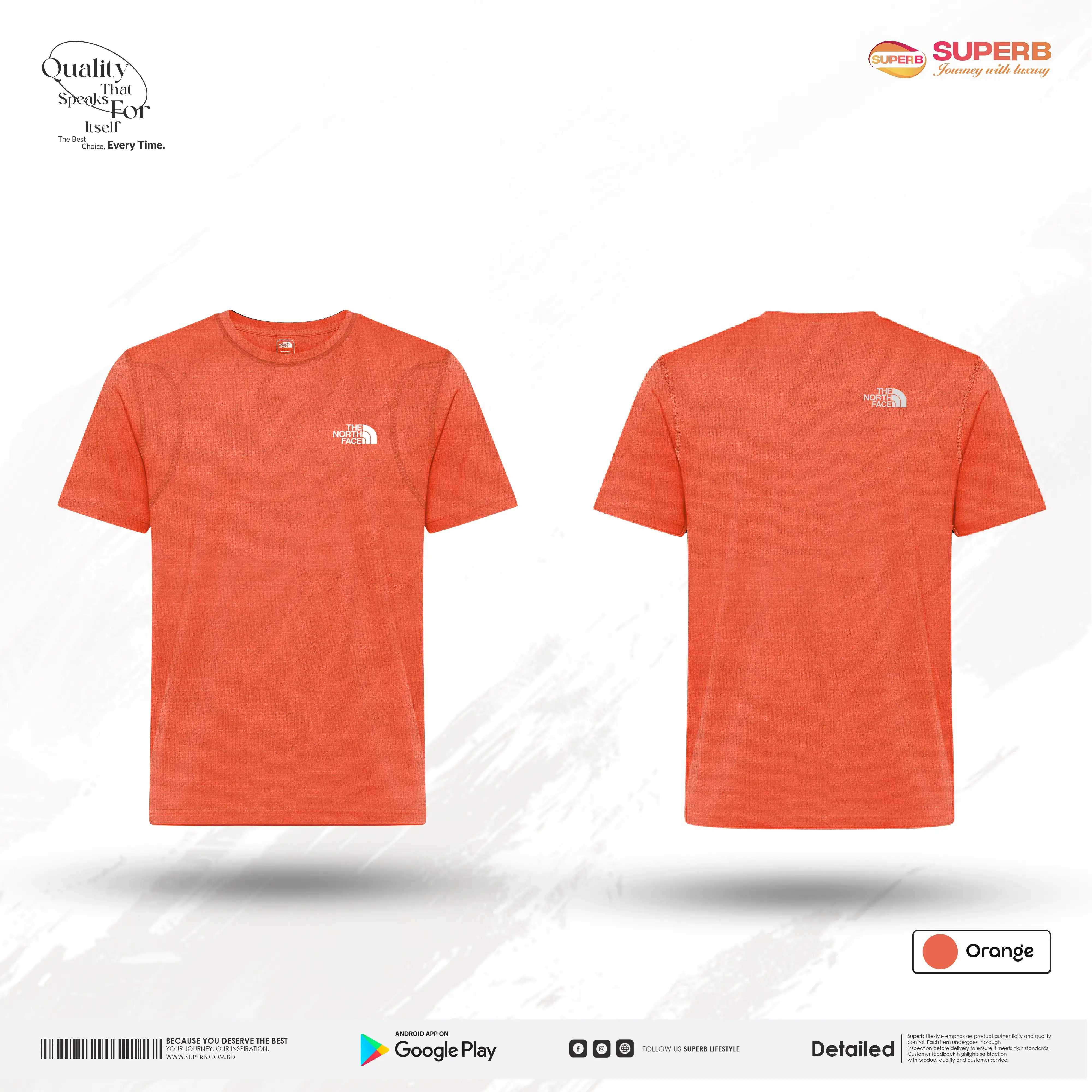 The North Face Premium Jersey T-shirt – Soft Stretchable Daily & Sports Wear || Superb - Orange