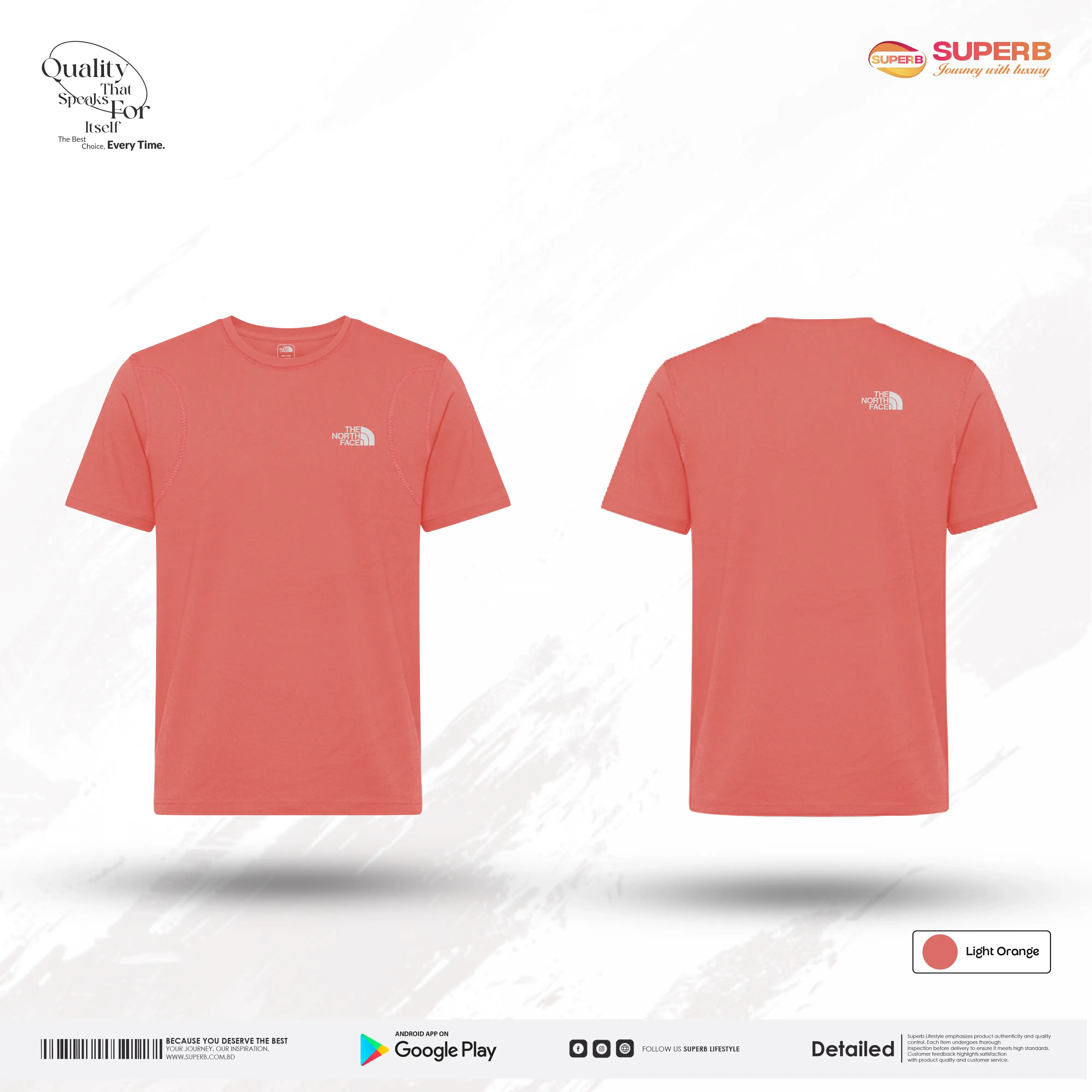 The North Face Premium Jersey T-shirt – Soft Stretchable Daily & Sports Wear || Superb - Light Orange