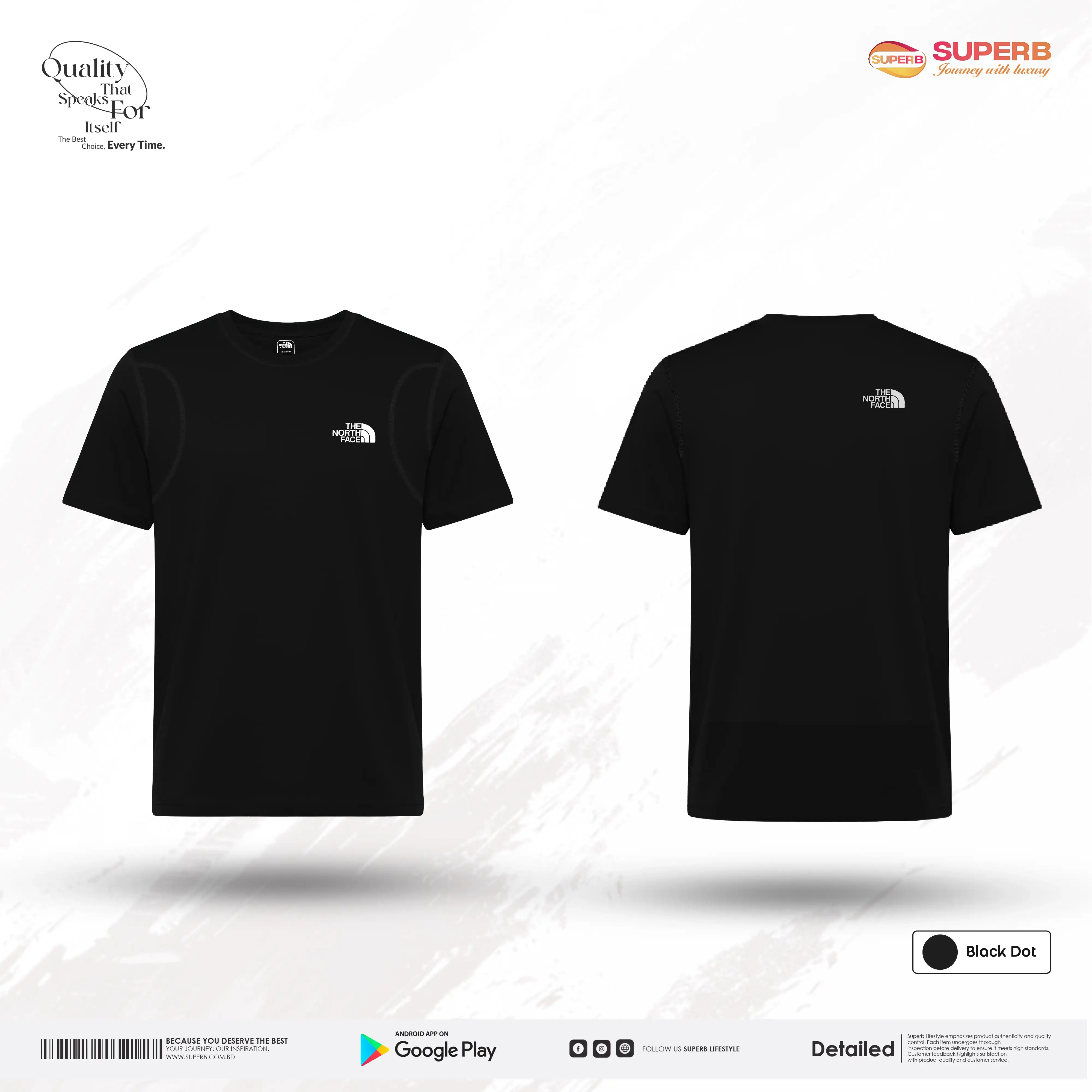 The North Face Premium Jersey T-shirt – Soft Stretchable Daily & Sports Wear || Superb - Black Dashed