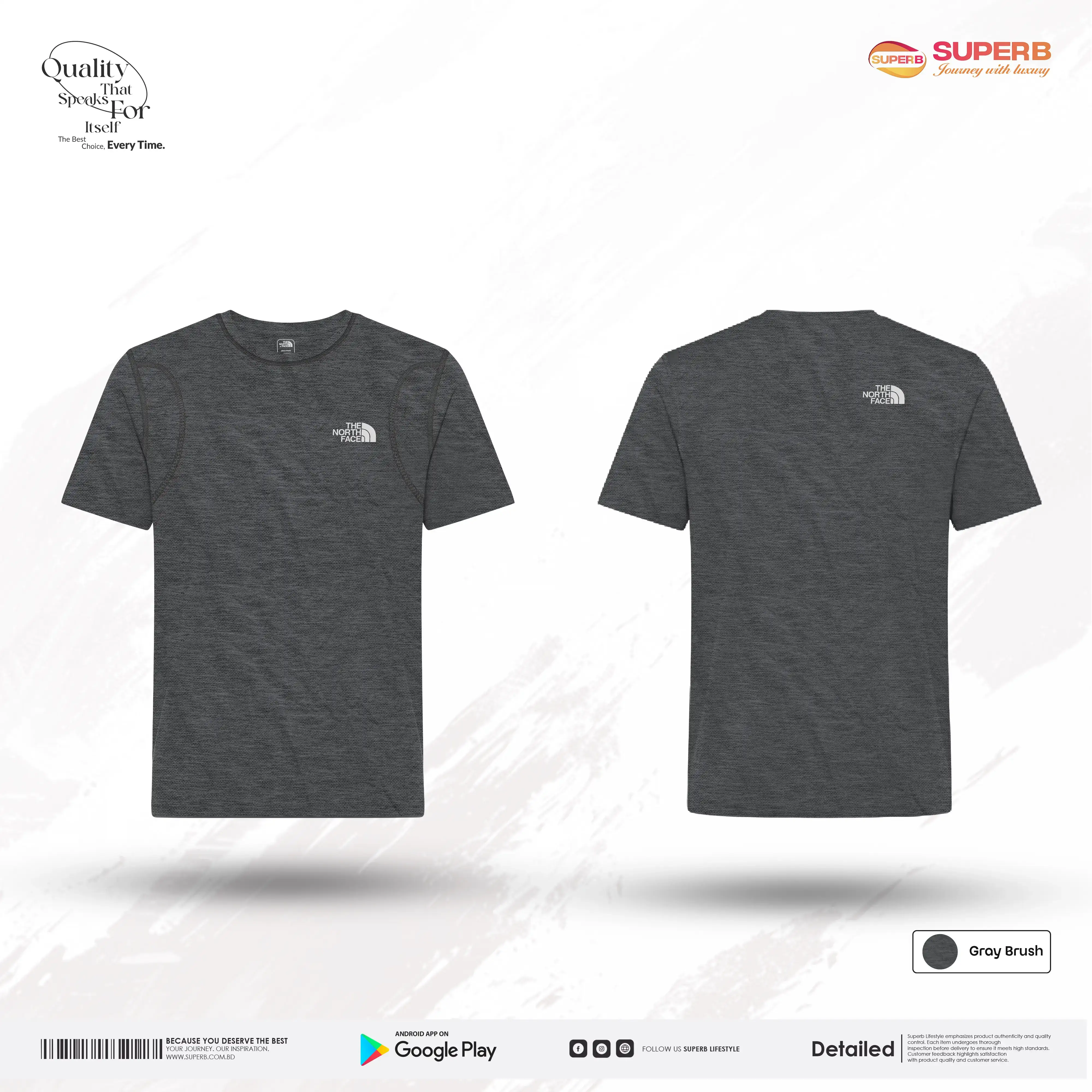 The North Face Premium Jersey T-shirt – Soft Stretchable Daily & Sports Wear || Superb - Gray Brush