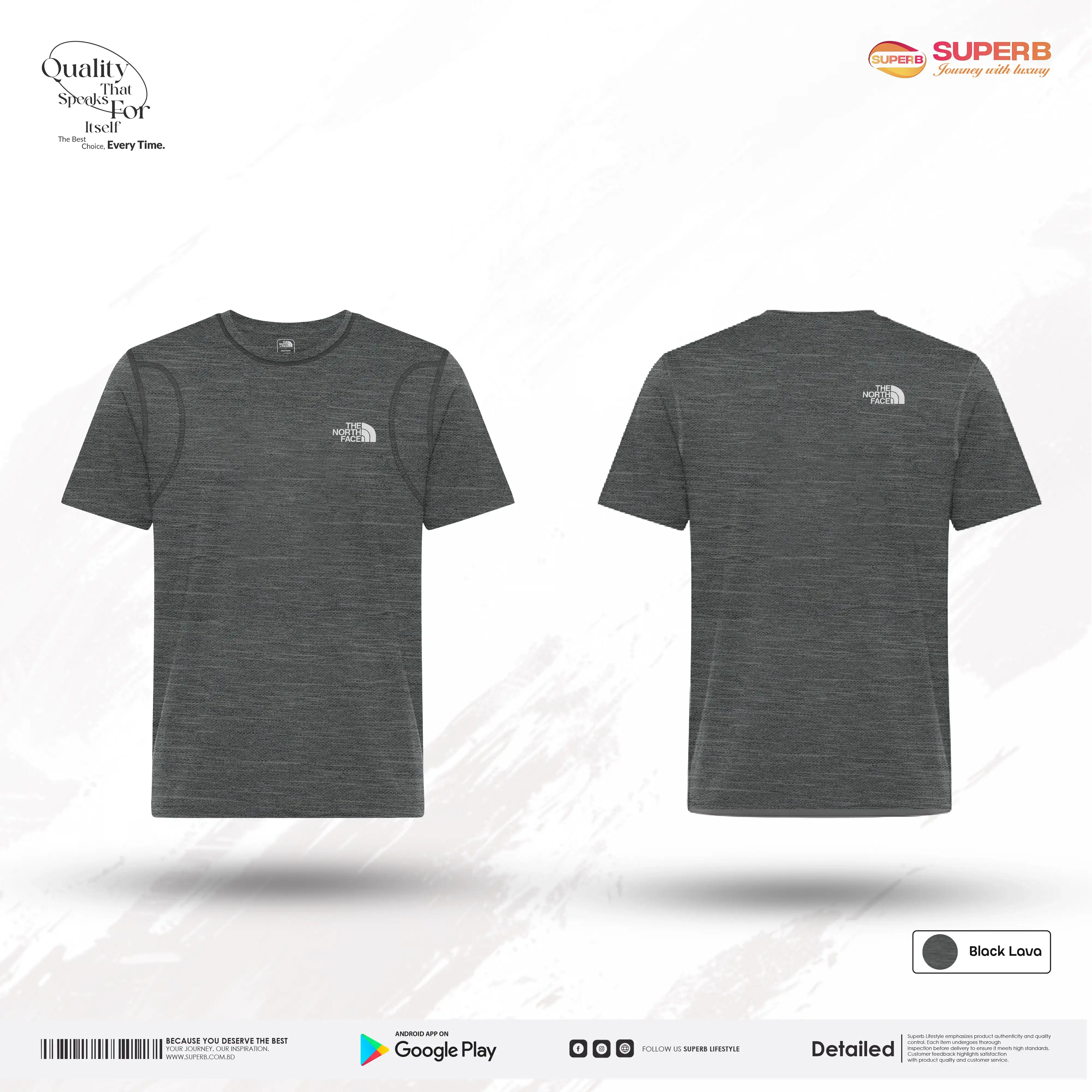 The North Face Premium Jersey T-shirt – Soft Stretchable Daily & Sports Wear || Superb - Gray Lava