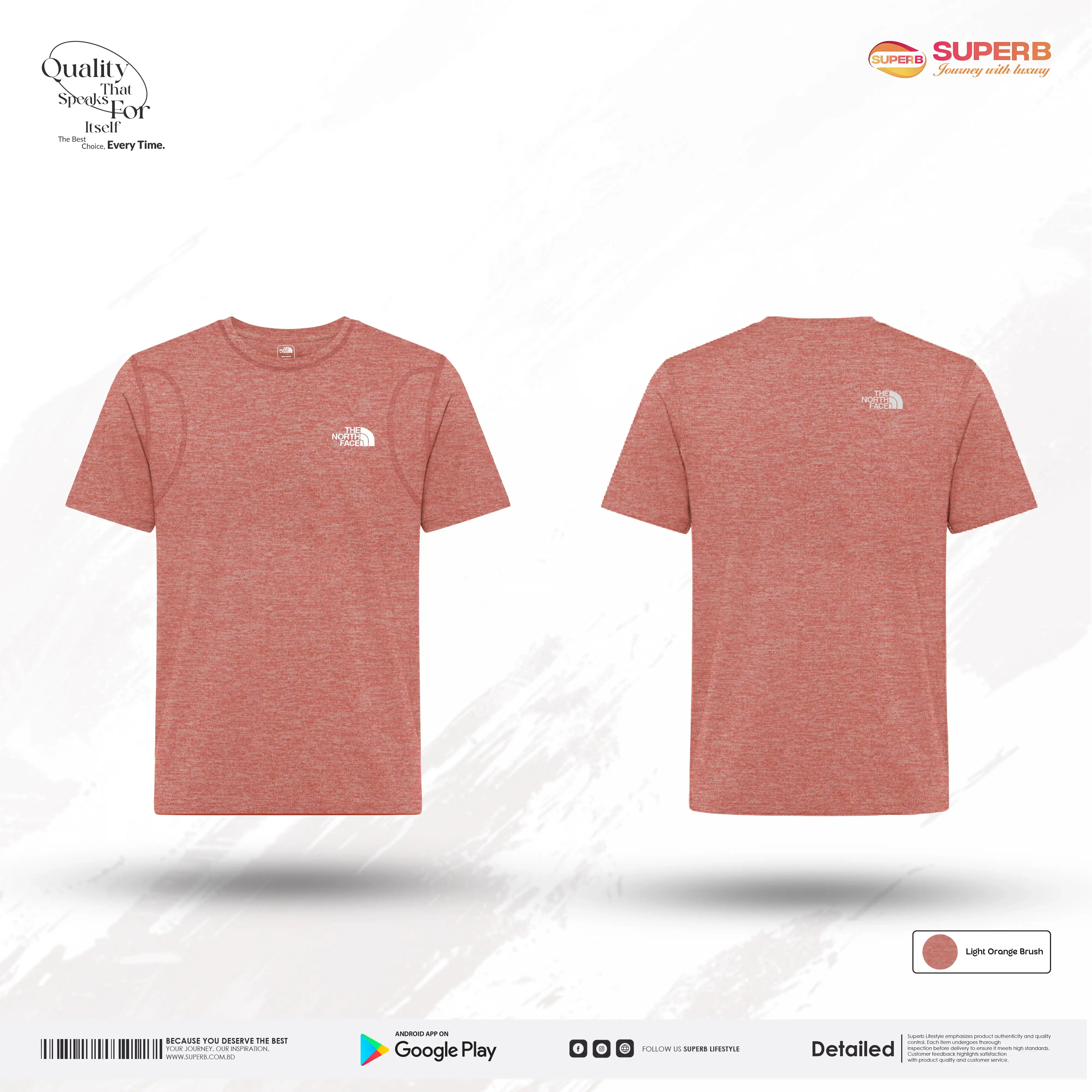 The North Face Premium Jersey T-shirt – Soft Stretchable Daily & Sports Wear || Superb - Light Orange Brush