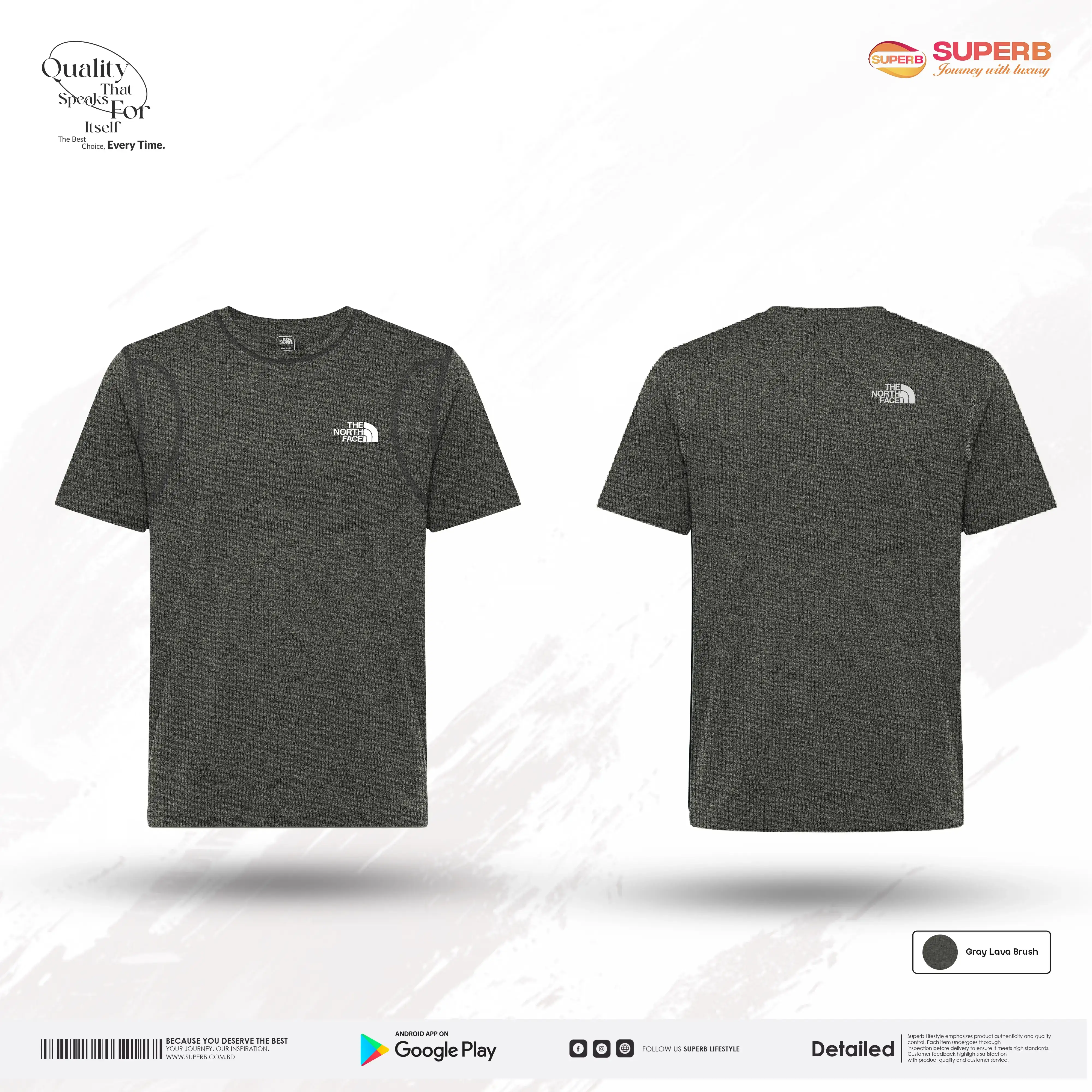 The North Face Premium Jersey T-shirt – Soft Stretchable Daily & Sports Wear || Superb - Gray Lava Dashed