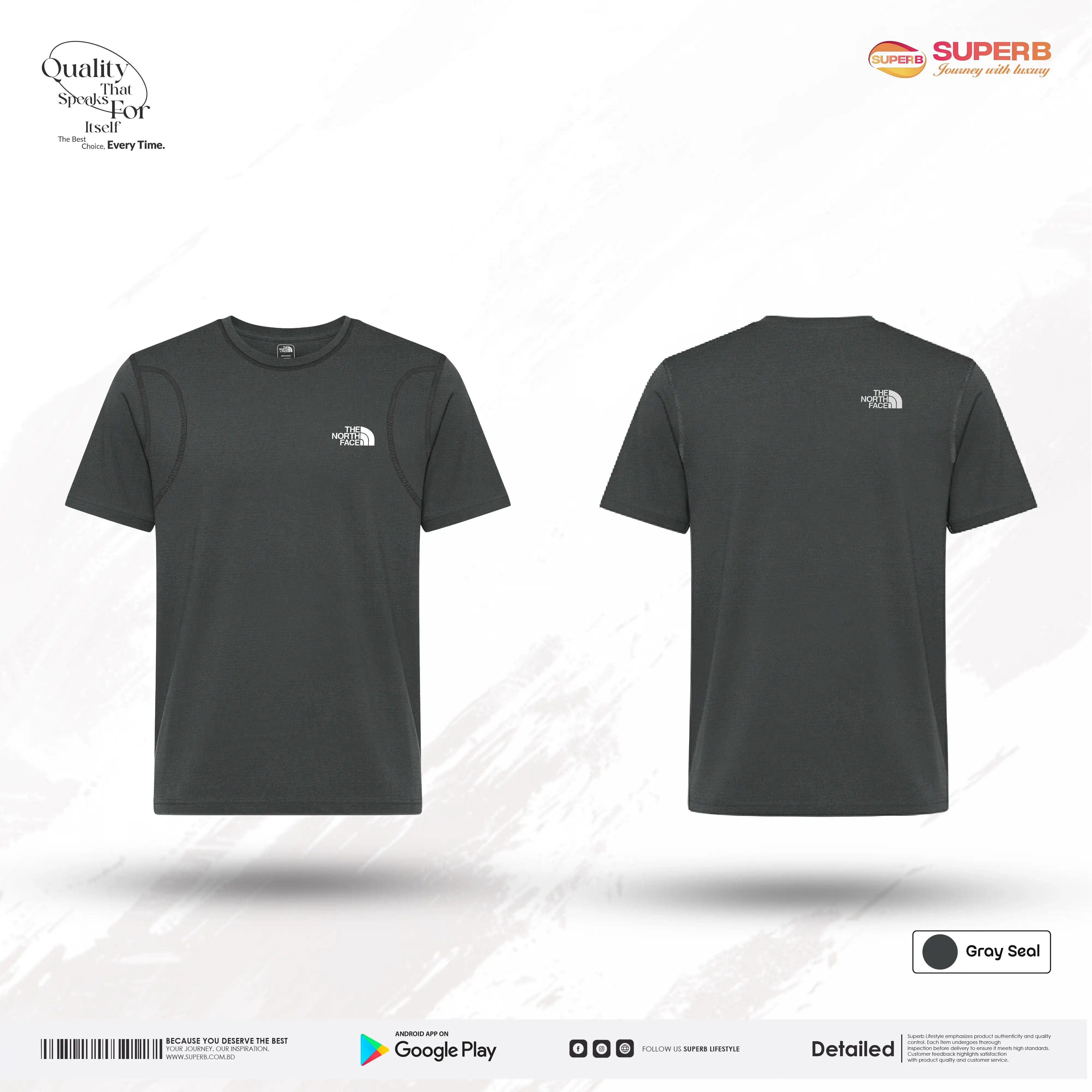 The North Face Premium Jersey T-shirt – Soft Stretchable Daily & Sports Wear || Superb - Gray Seal