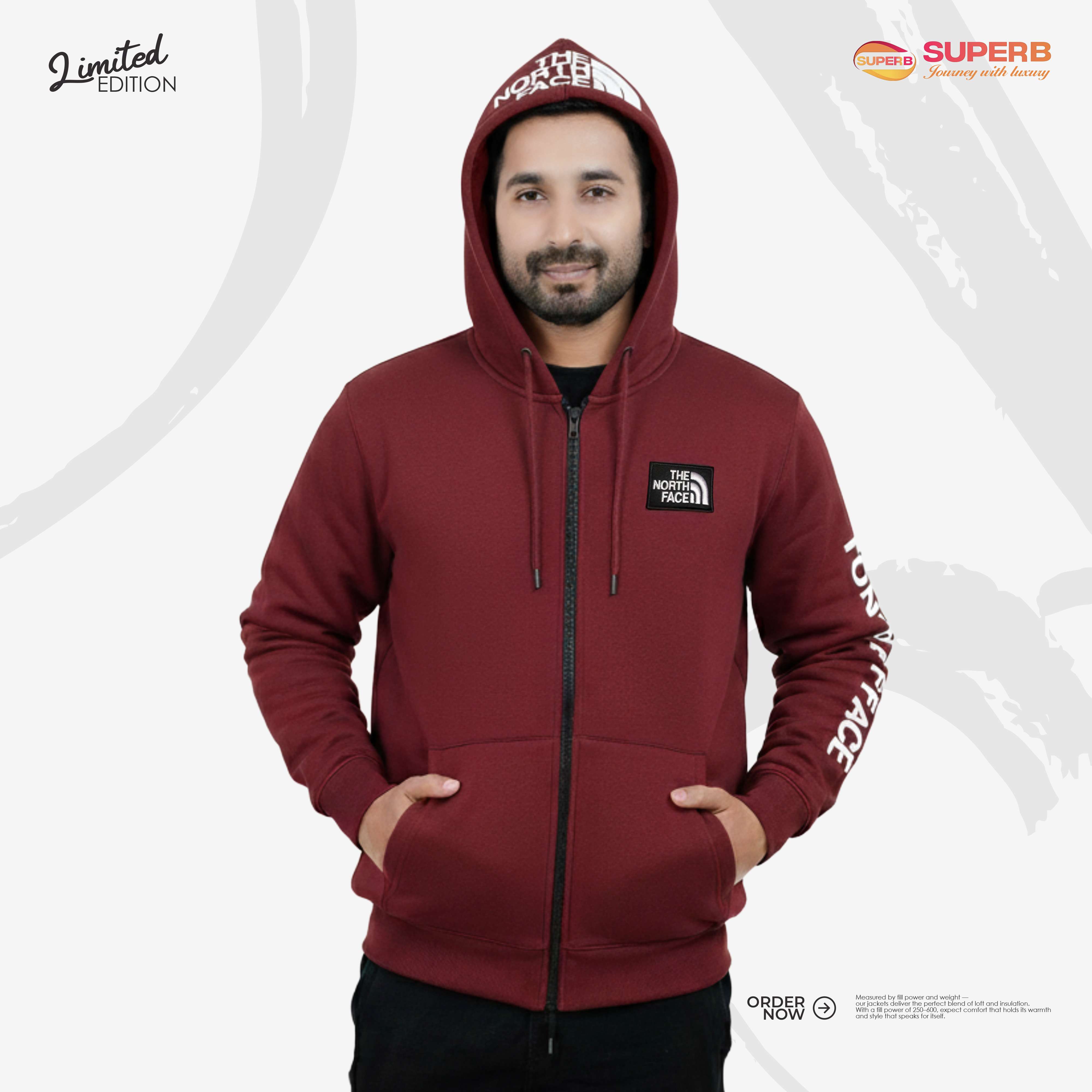 The North Face Zipper Hoodie - Made with 100% Cotton  || Superb - Maroon