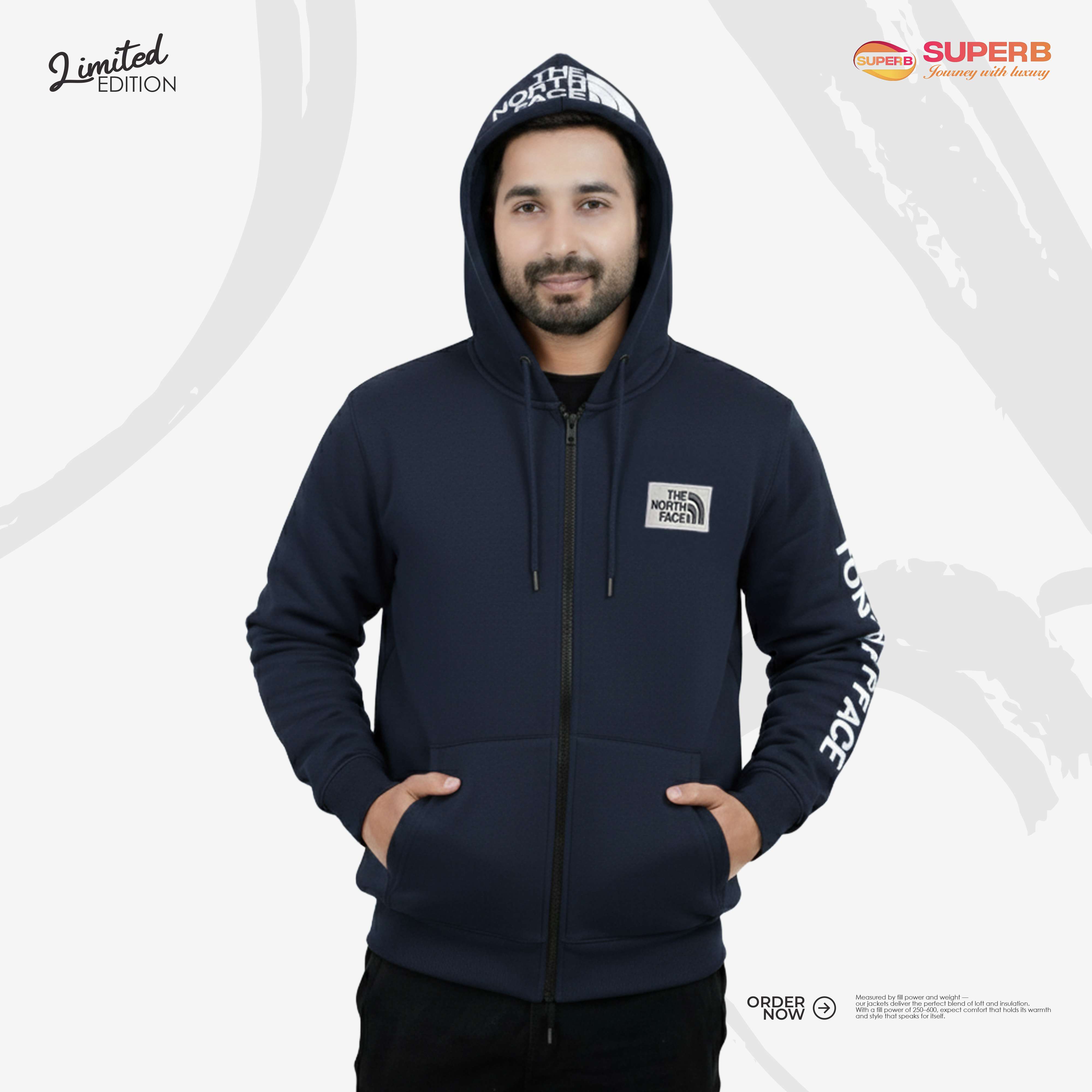 The North Face Zipper Hoodie - Made with 100% Cotton  || Superb - Navy Blue