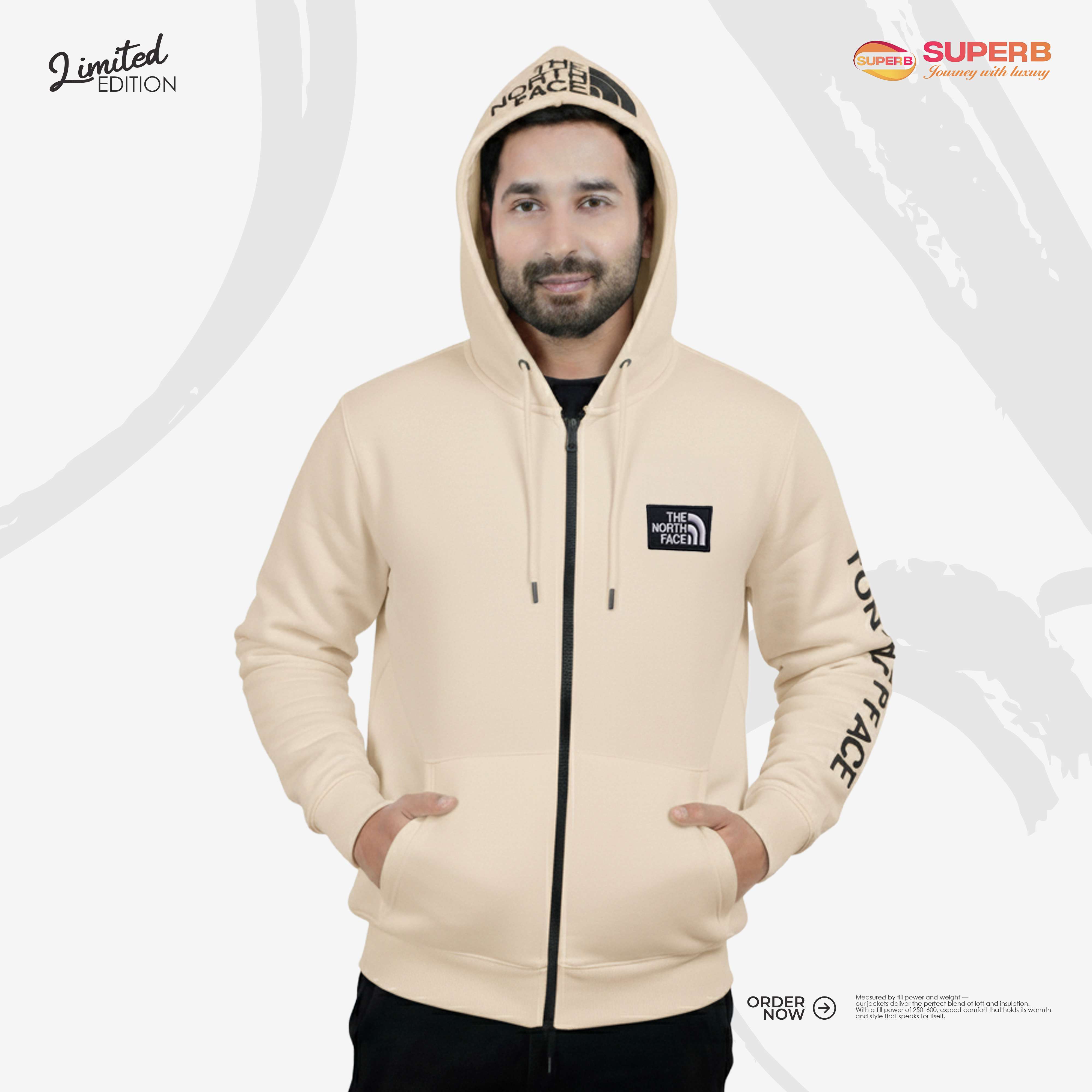 The North Face Zipper Hoodie - Made with 100% Cotton  || Superb - Beige