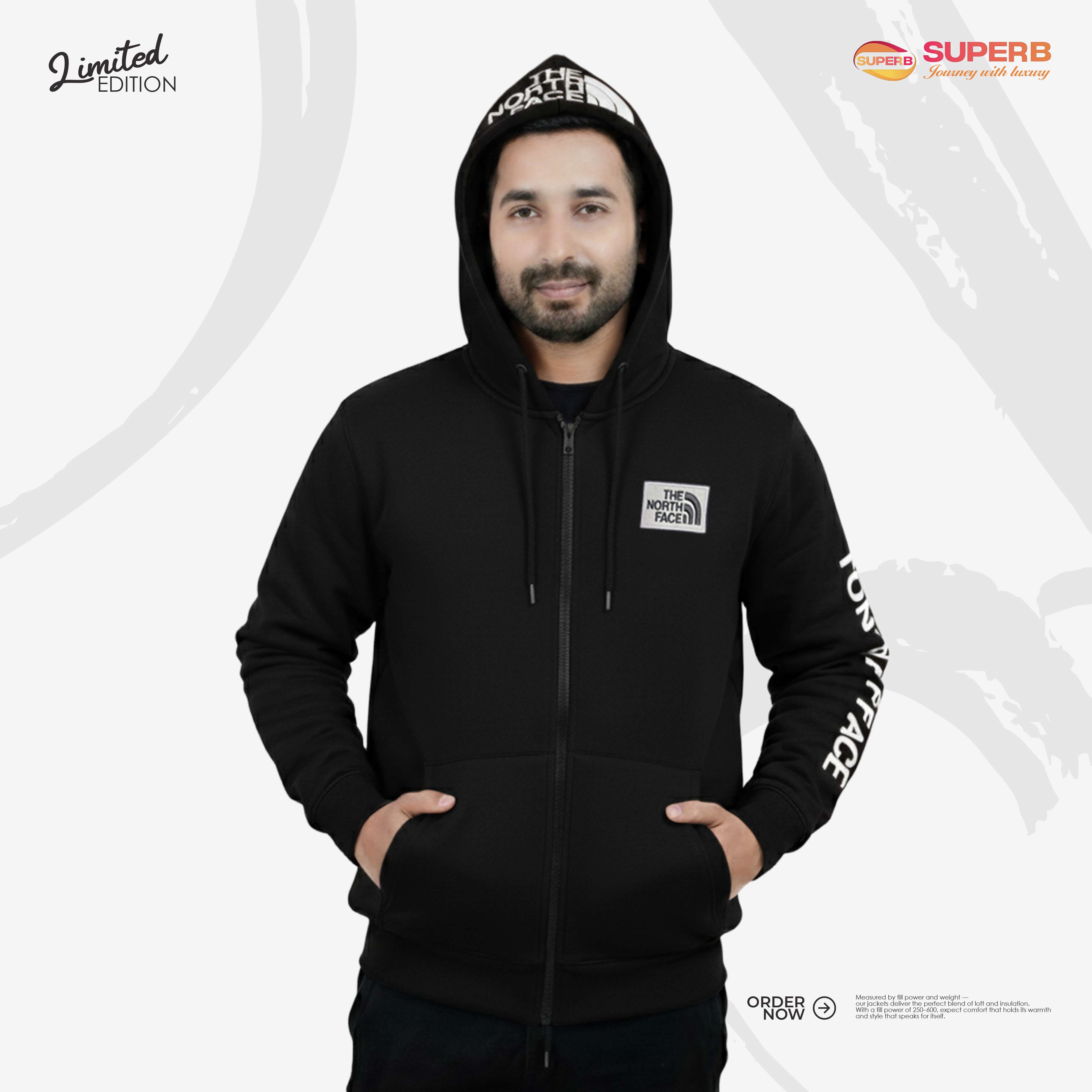 The North Face Zipper Hoodie - Made with 100% Cotton  || Superb - Black