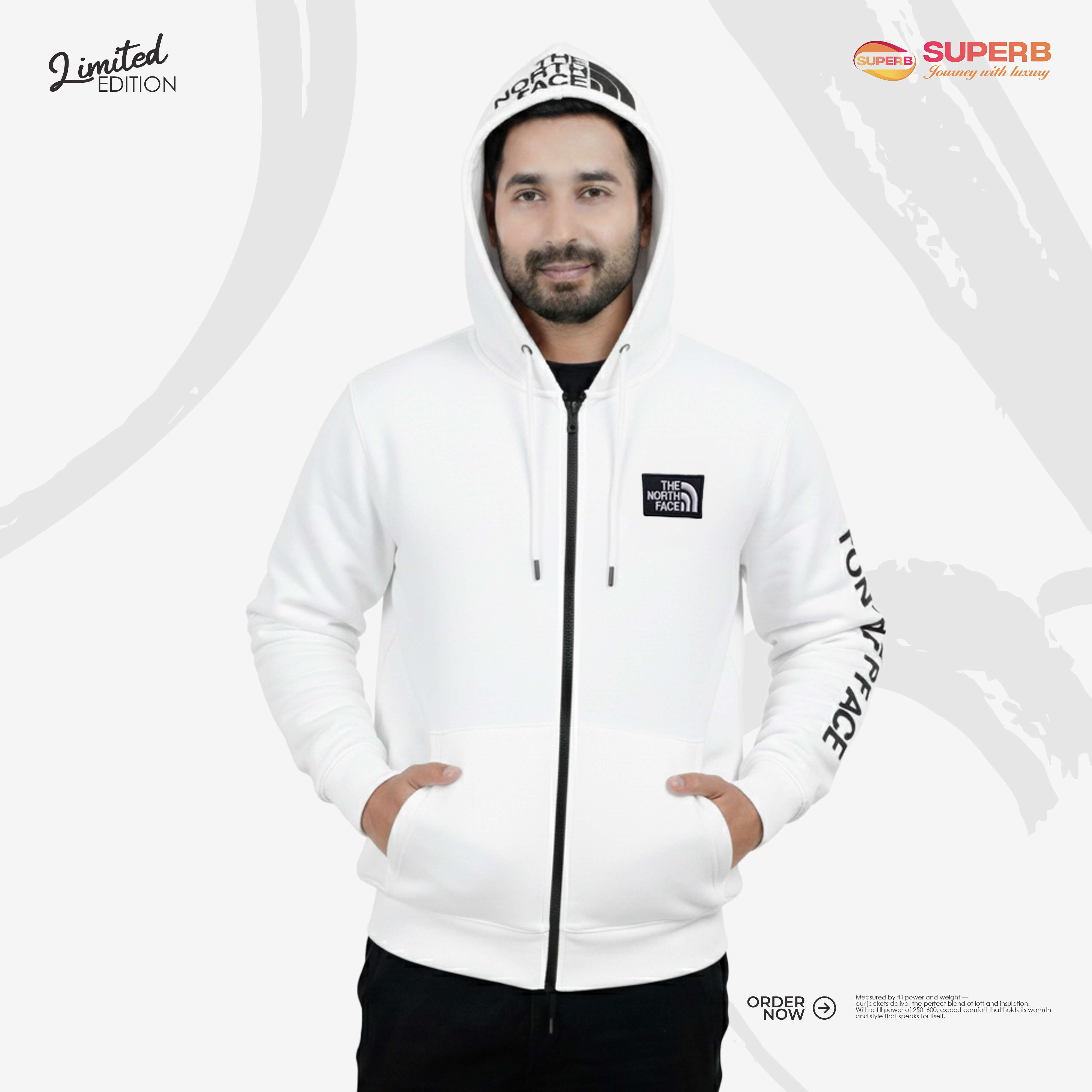 The North Face Zipper Hoodie - Made with 100% Cotton  || Superb - White