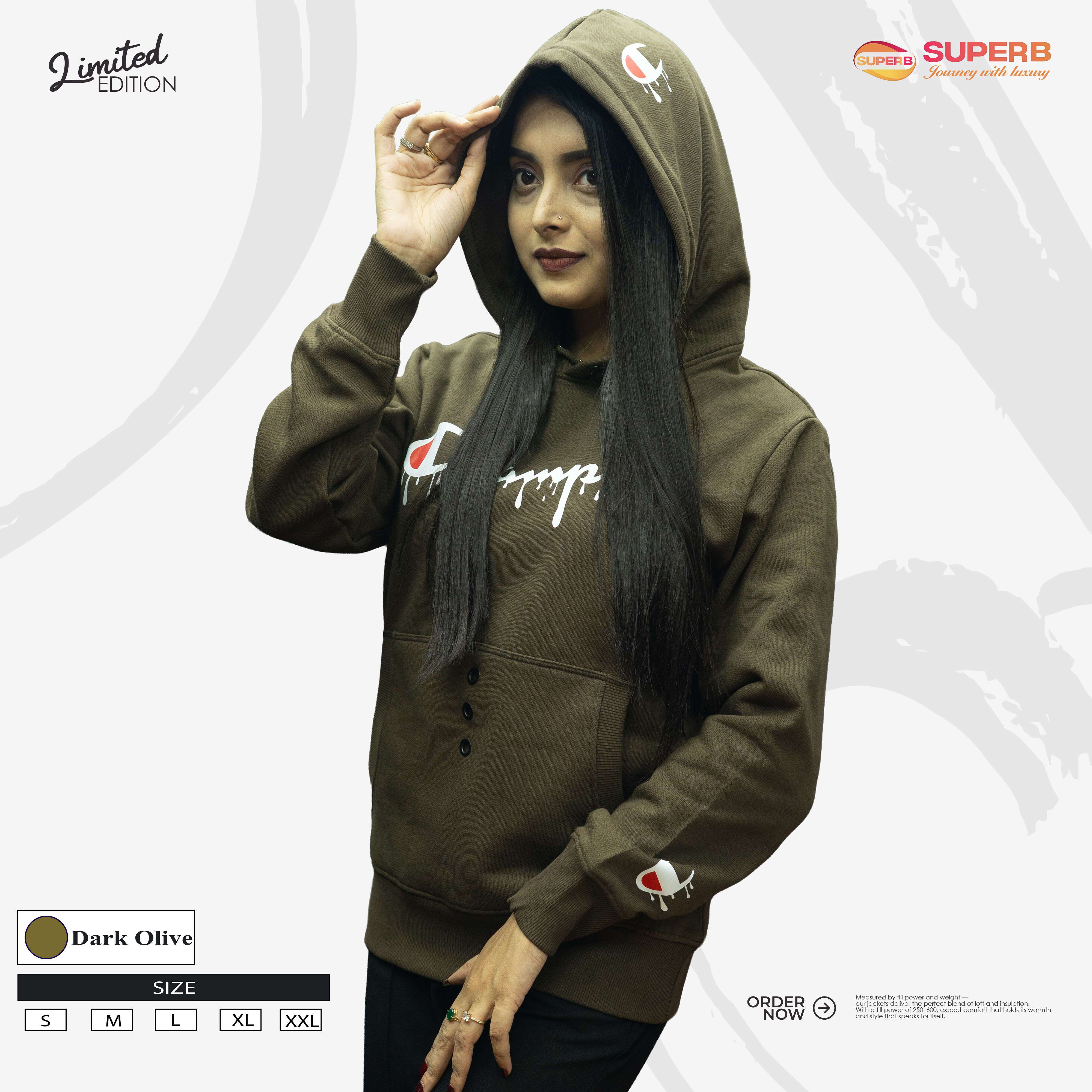 Champion Premium Hoodie – Pure Cotton 350+ GSM | Superb Lifestyle - Dark olive
