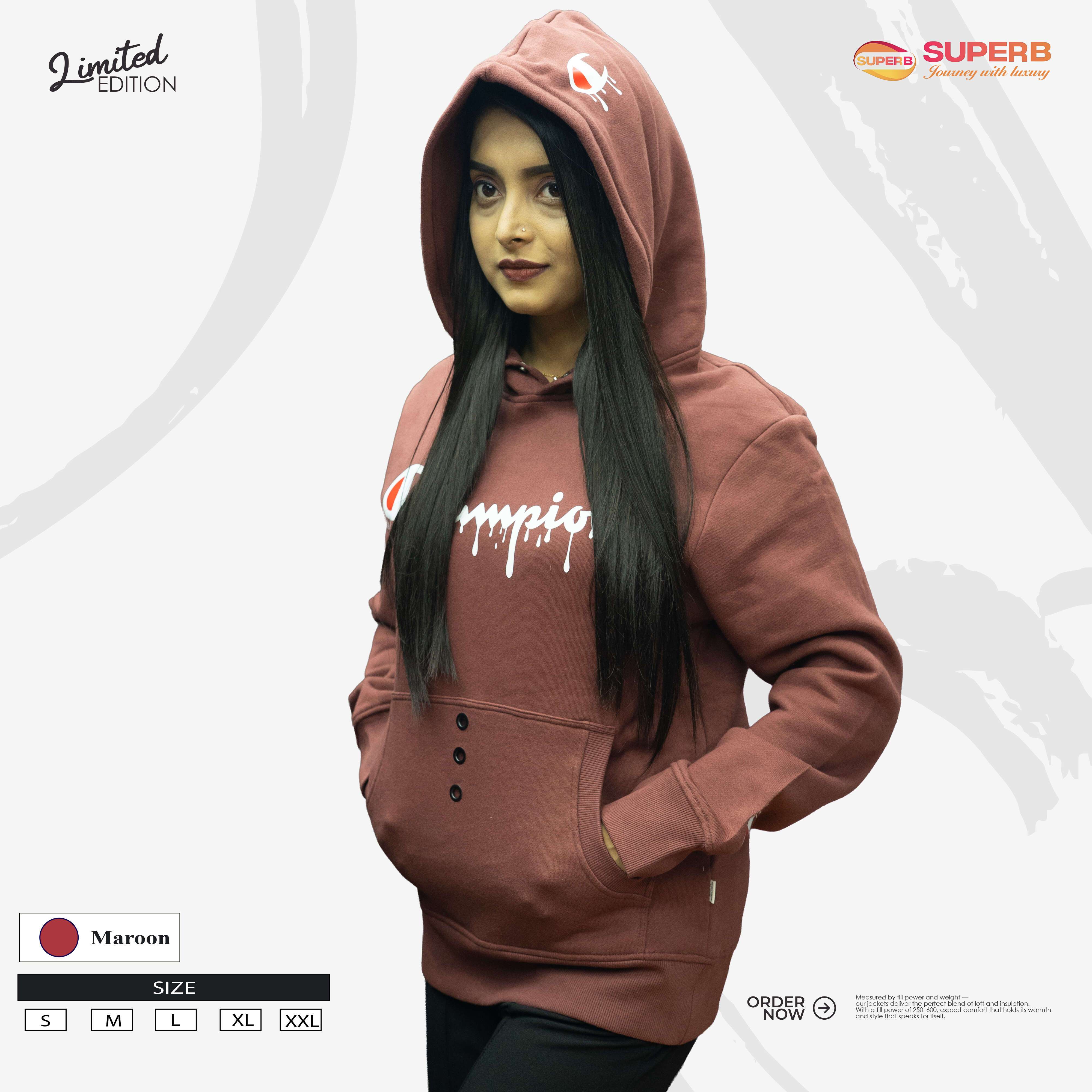 Champion Premium Hoodie – Pure Cotton 350+ GSM | Superb Lifestyle - Maroon