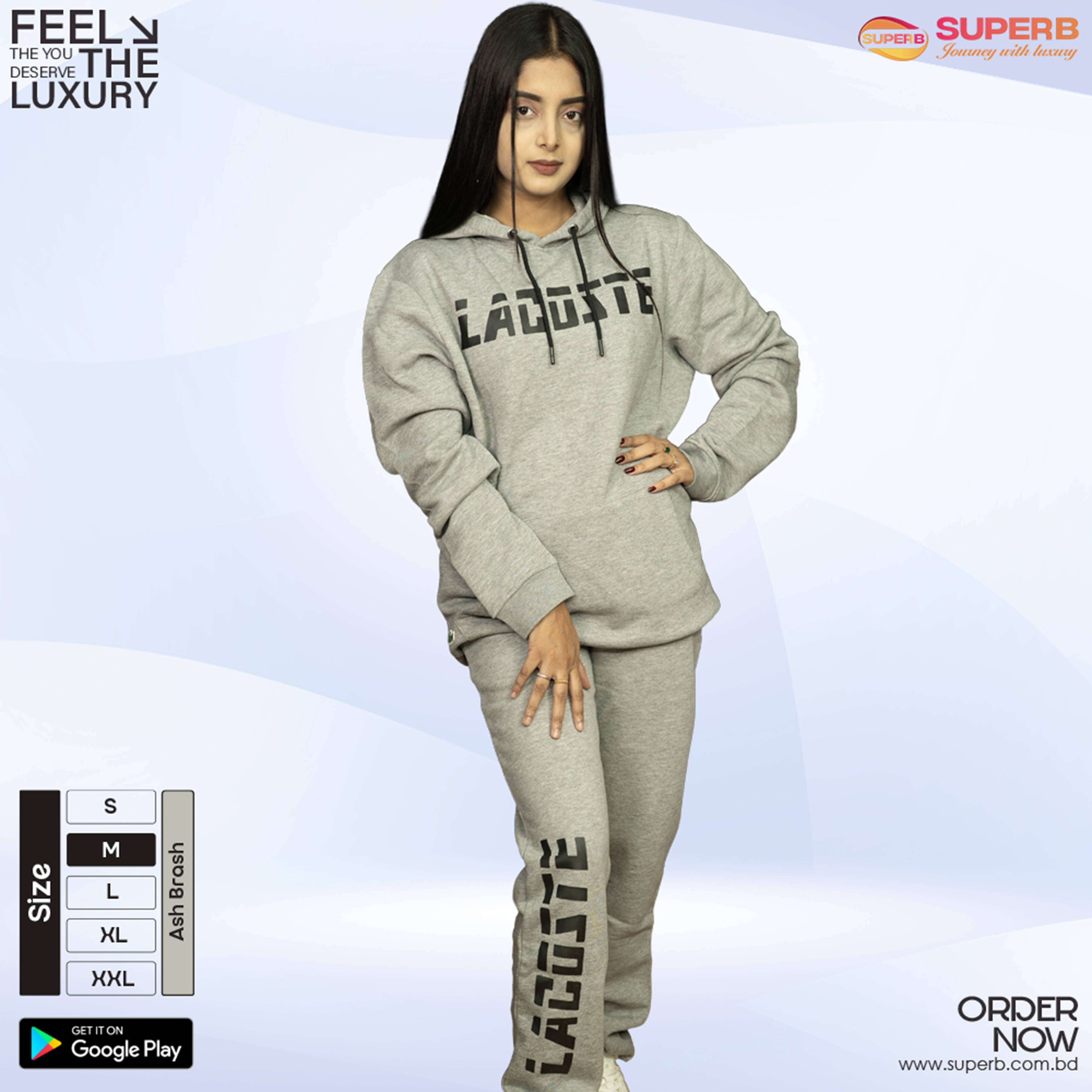 Lacoste Premium Tracksuit – Ultra-Soft Cotton-Blend Hoodie & Joggers || Superb - Ash Brash