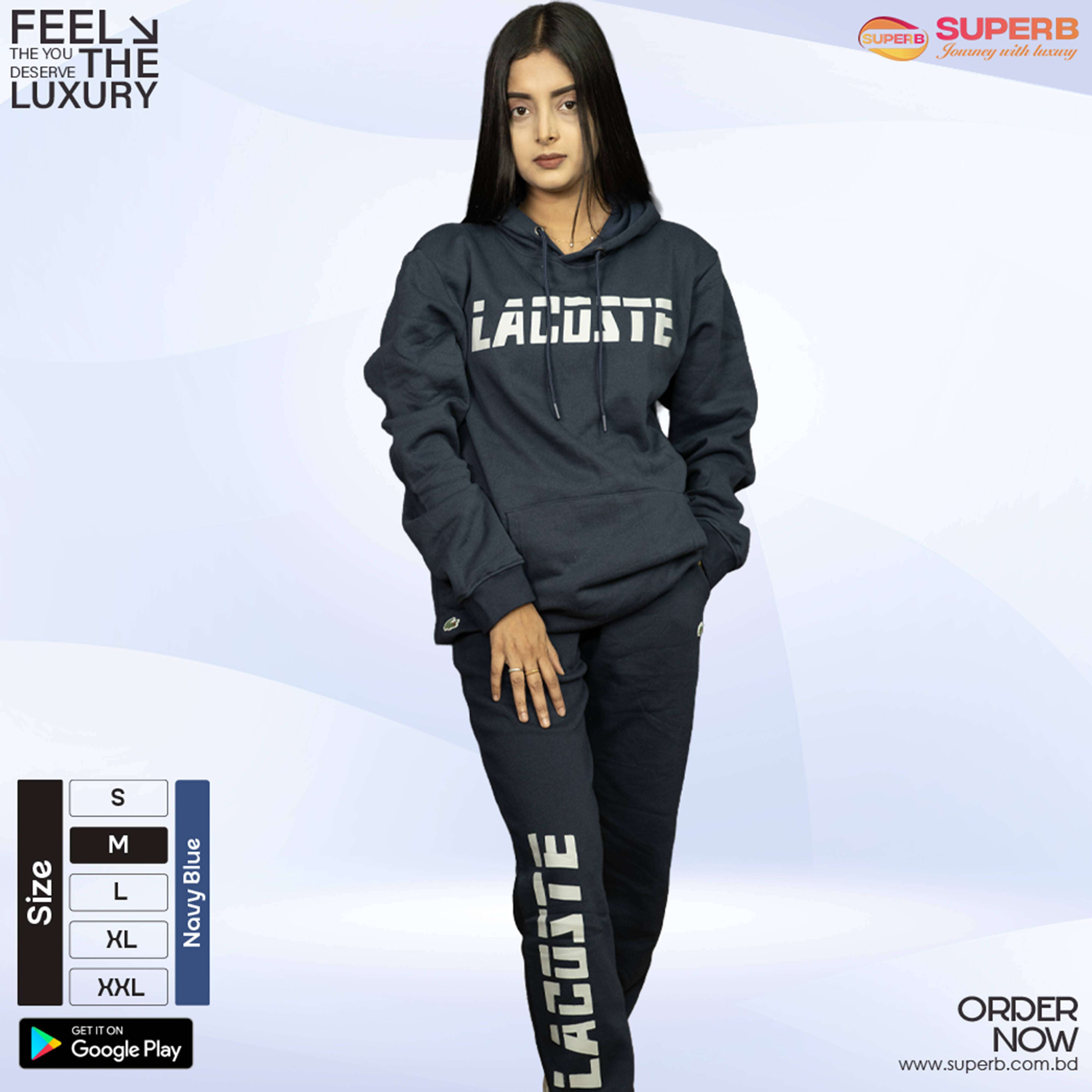 Lacoste Premium Tracksuit – Ultra-Soft Cotton-Blend Hoodie & Joggers || Superb - Navy Blue