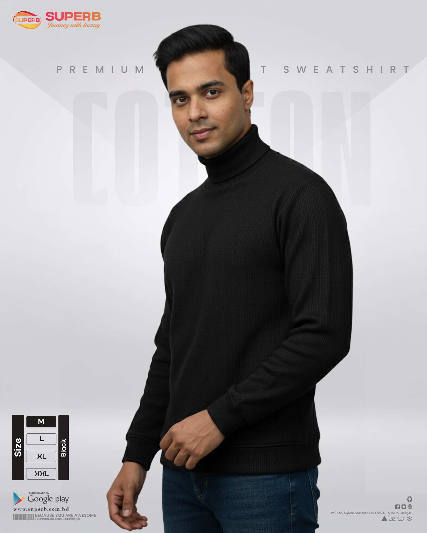 BOSS Premium High-Neck Sweatshirt – Ultra Soft Cotton Comfort | Superb - Black
