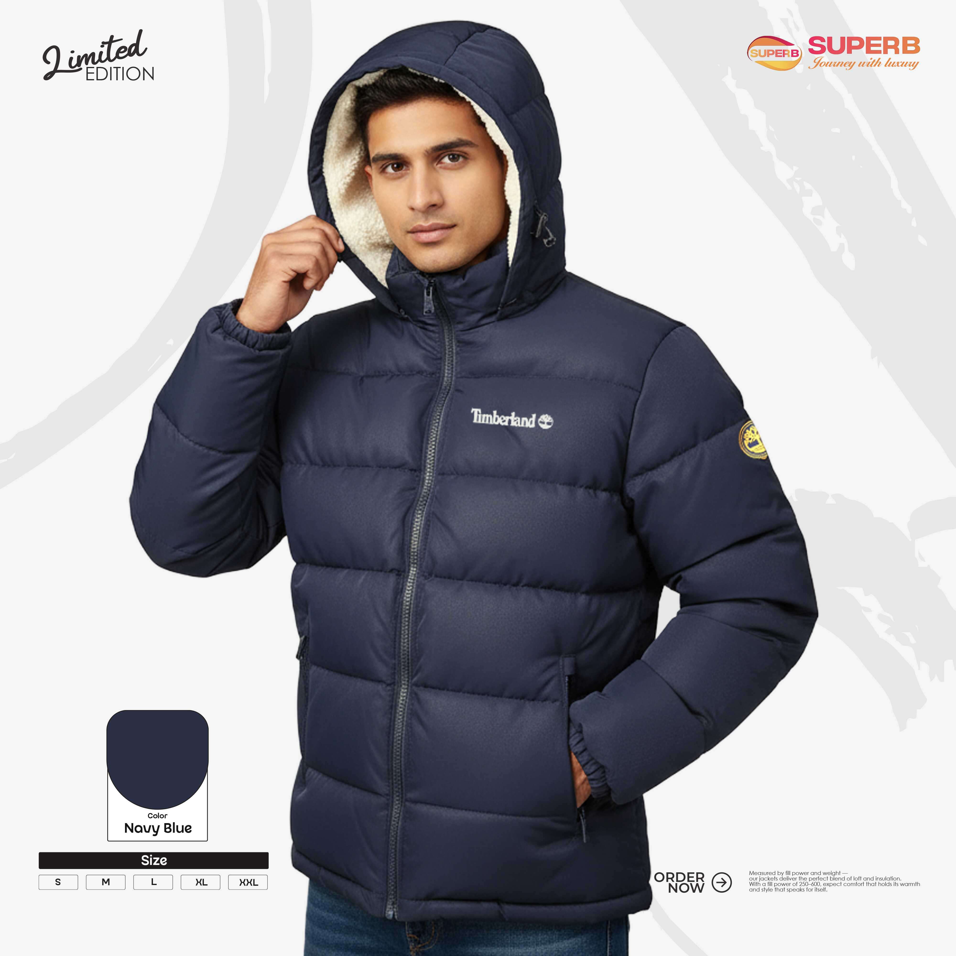 Timberland Premium Sherpa Padded Jacket | Extreme Cold Winter Wear | Superb - Navy Blue