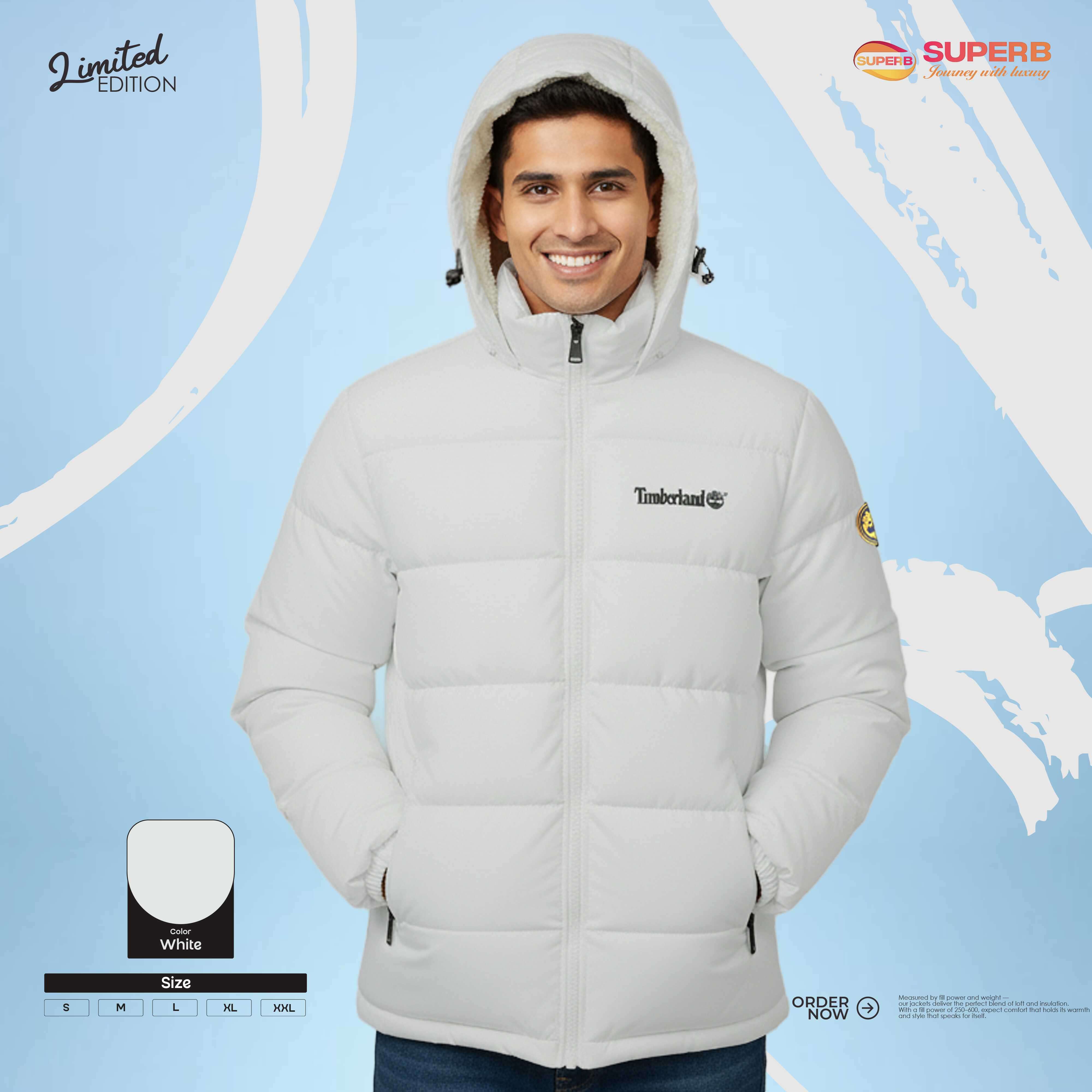 Timberland Premium Sherpa Padded Jacket | Extreme Cold Winter Wear | Superb - White