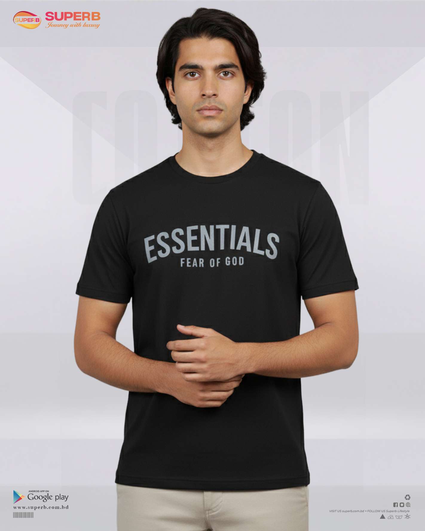 Essential 100% Cotton T-Shirt | Premium 200+ GSM Softwear Tee for Everyday Comfort || Superb - Black