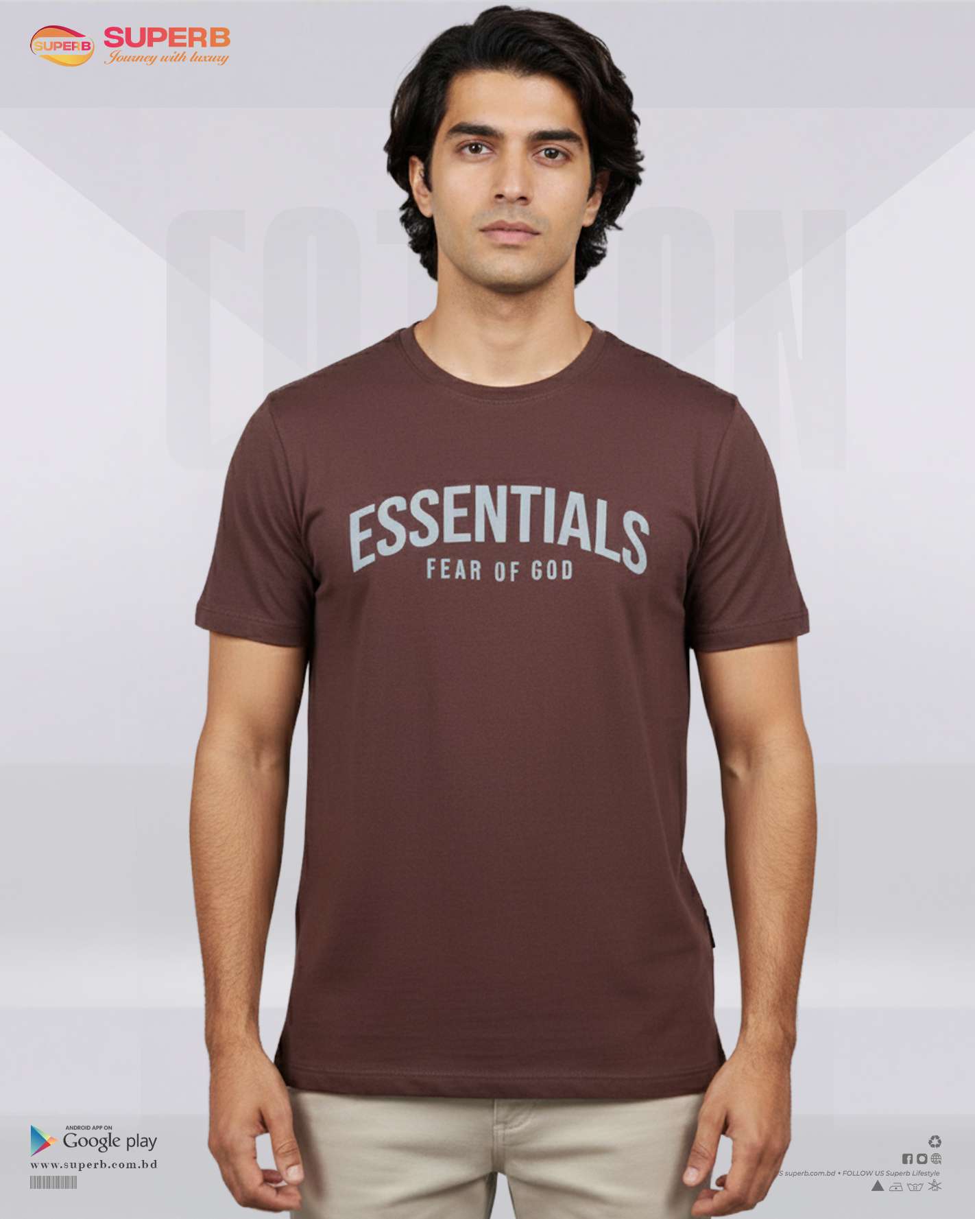 Essential 100% Cotton T-Shirt | Premium 200+ GSM Softwear Tee for Everyday Comfort || Superb - Chocolate