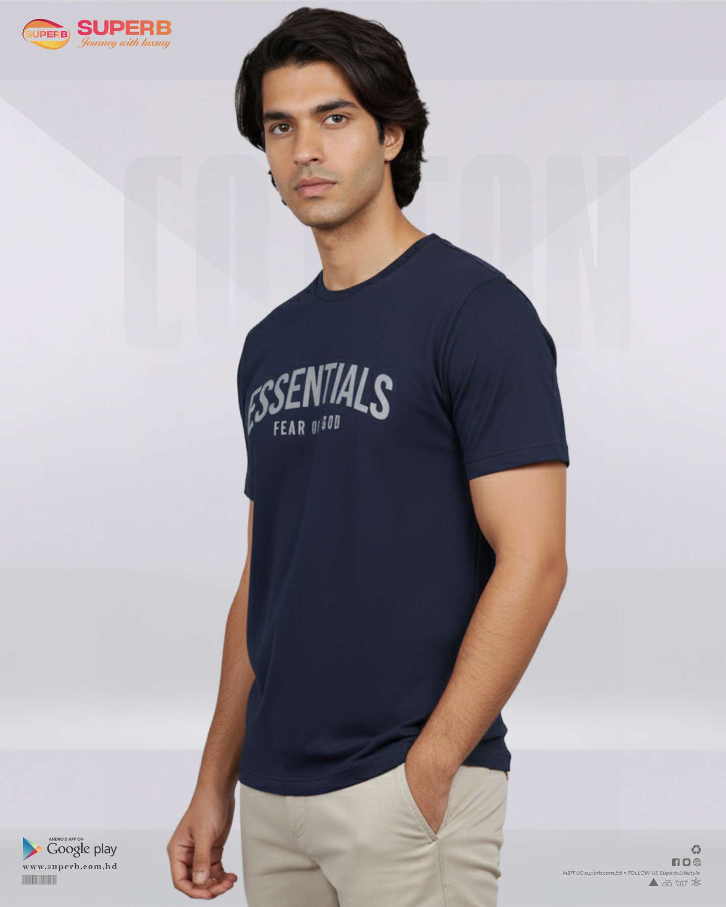 Essential 100% Cotton T-Shirt | Premium 200+ GSM Softwear Tee for Everyday Comfort || Superb - Navy Blue
