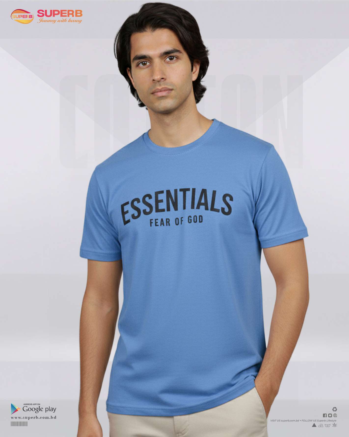 Essential 100% Cotton T-Shirt | Premium 200+ GSM Softwear Tee for Everyday Comfort || Superb - sky