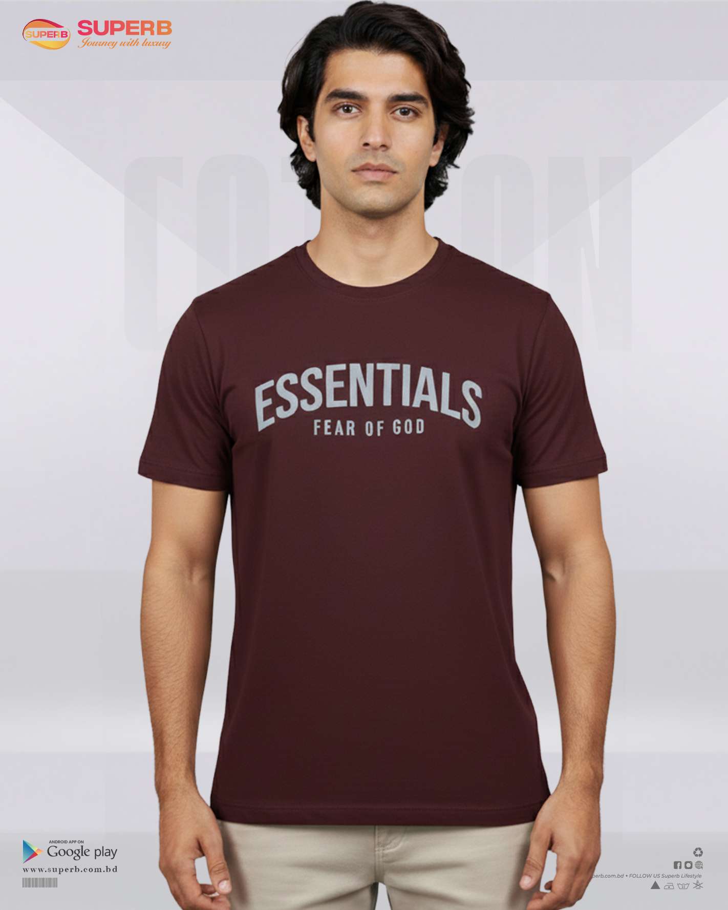 Essential 100% Cotton T-Shirt | Premium 200+ GSM Softwear Tee for Everyday Comfort || Superb - Maroon
