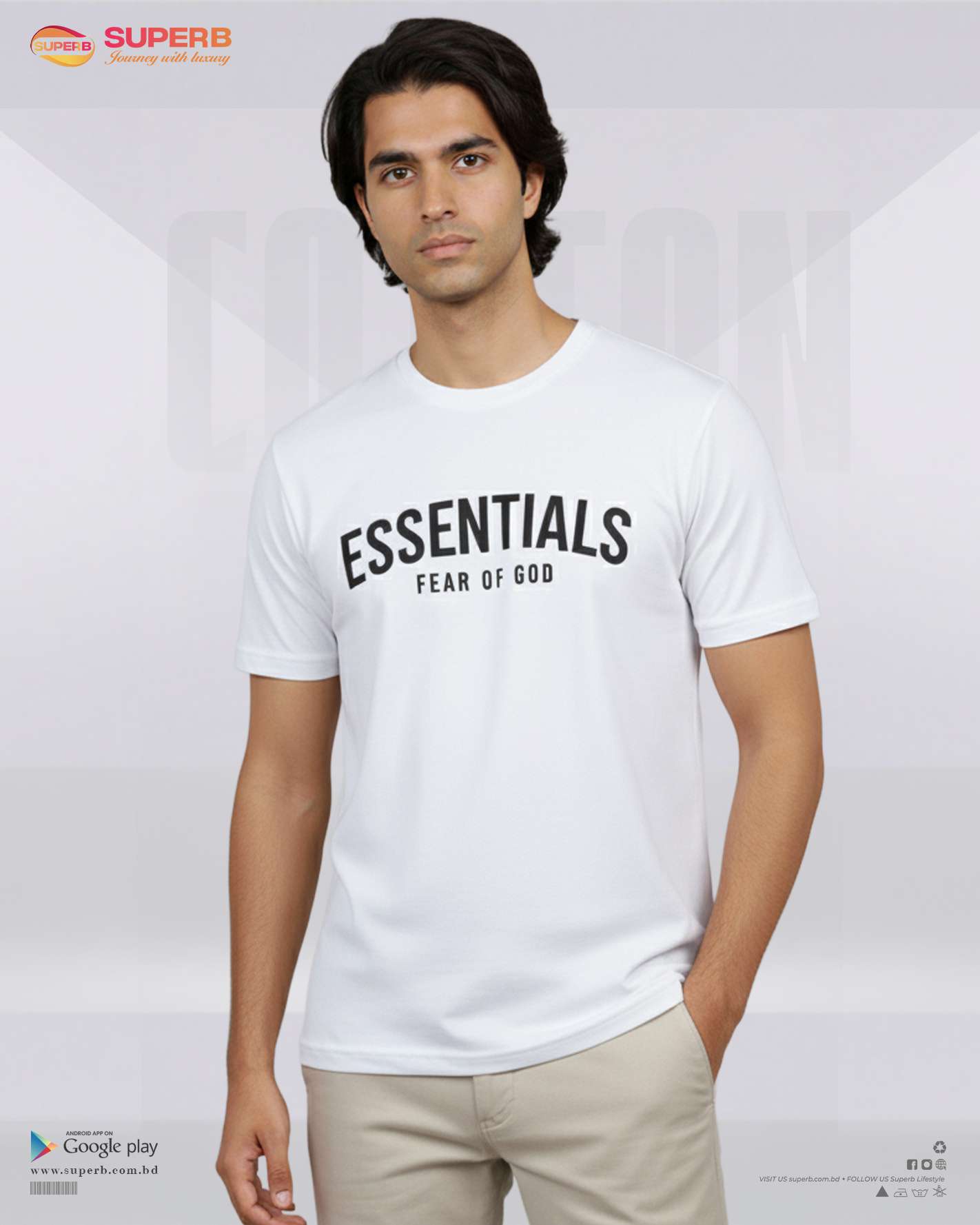 Essential 100% Cotton T-Shirt | Premium 200+ GSM Softwear Tee for Everyday Comfort || Superb - White