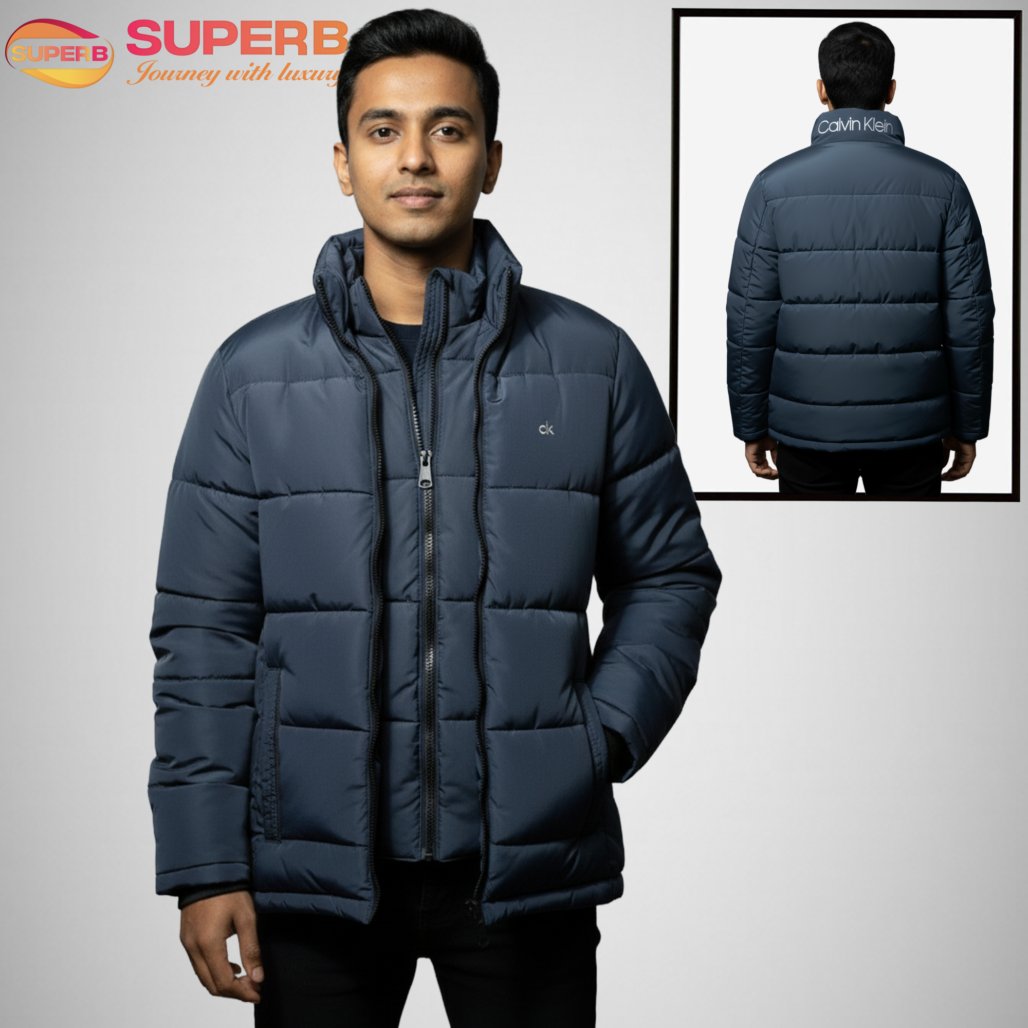 CK Premium High Neck Padding Jacket - Water Resistant | Superb - Navy Blue