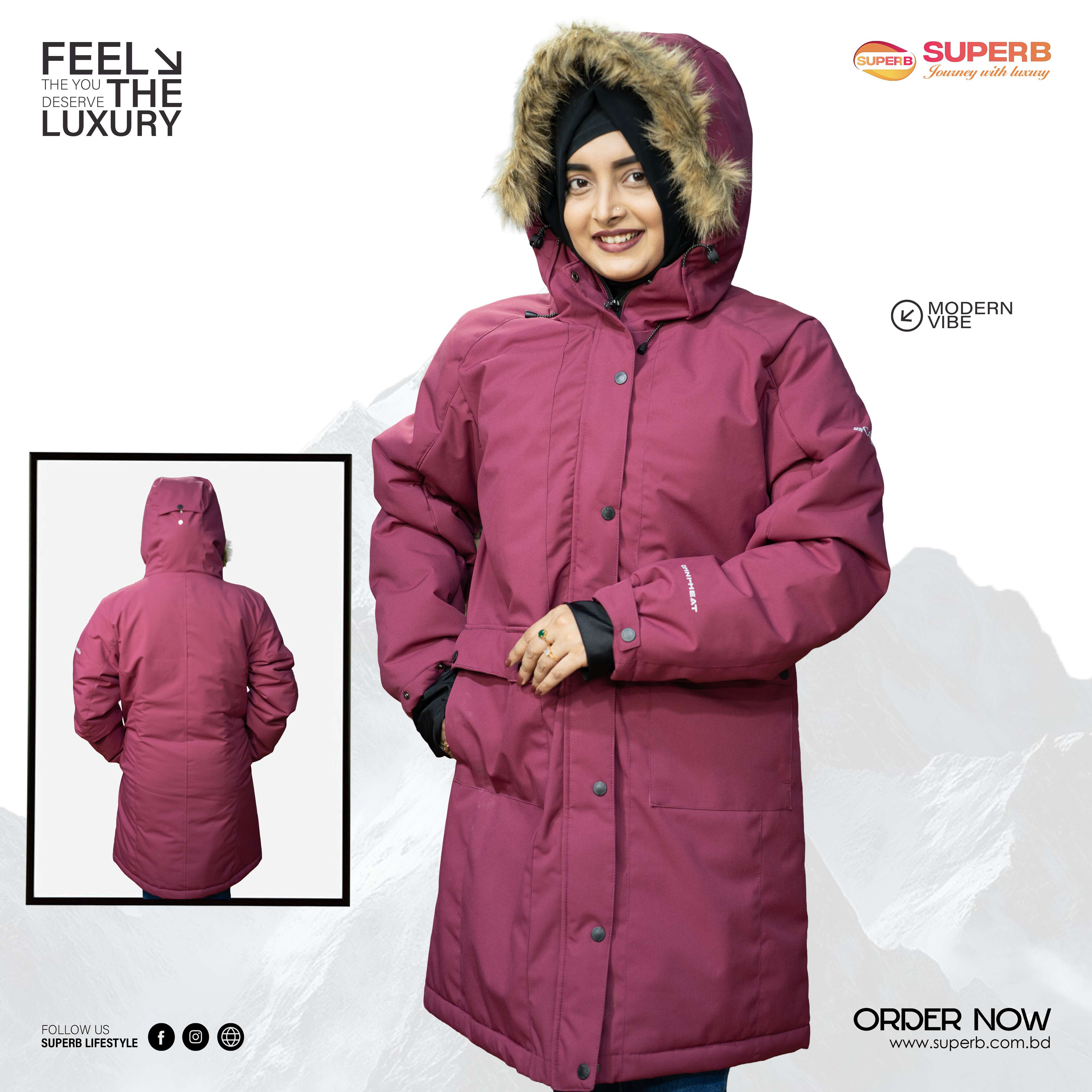 Columbia Omni-Heat Semi-Long Winter Jacket | Premium Golden Thermal Lining | Unisex Edition - Maroon
