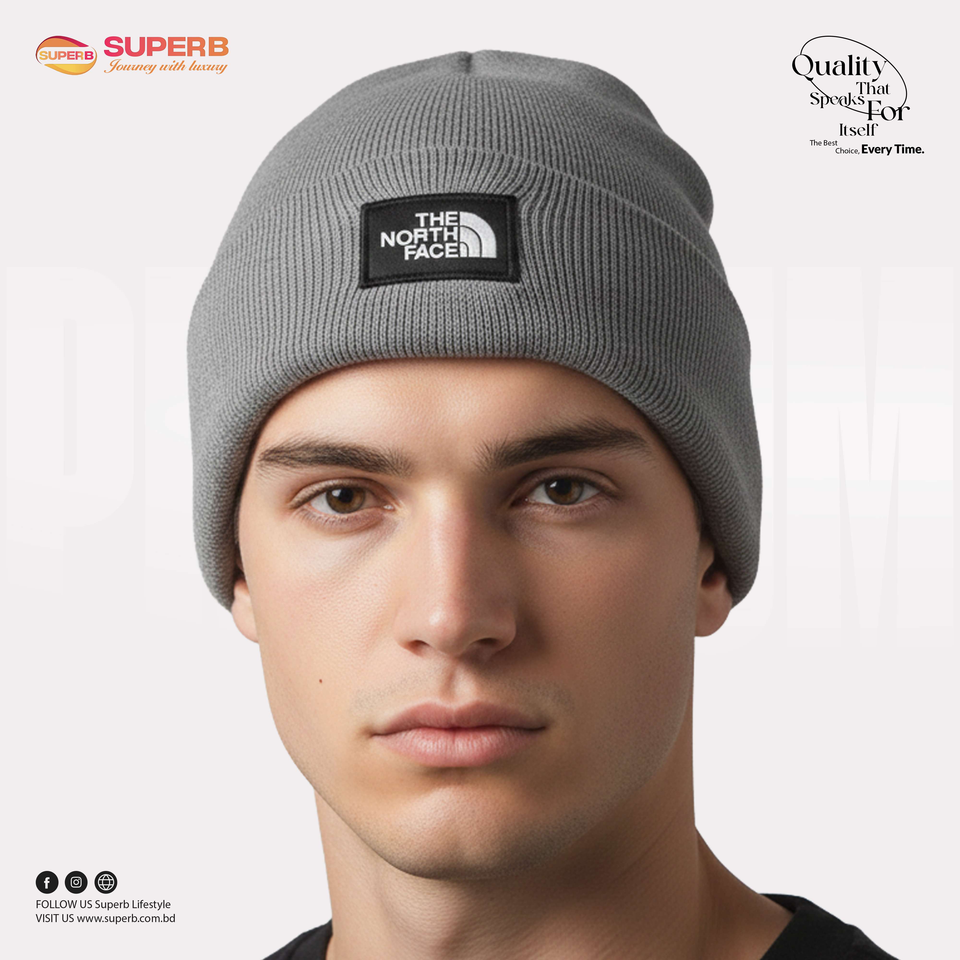 The North Face Premium Winter Beanie – Unisex Knit Hat || Superb - Ash