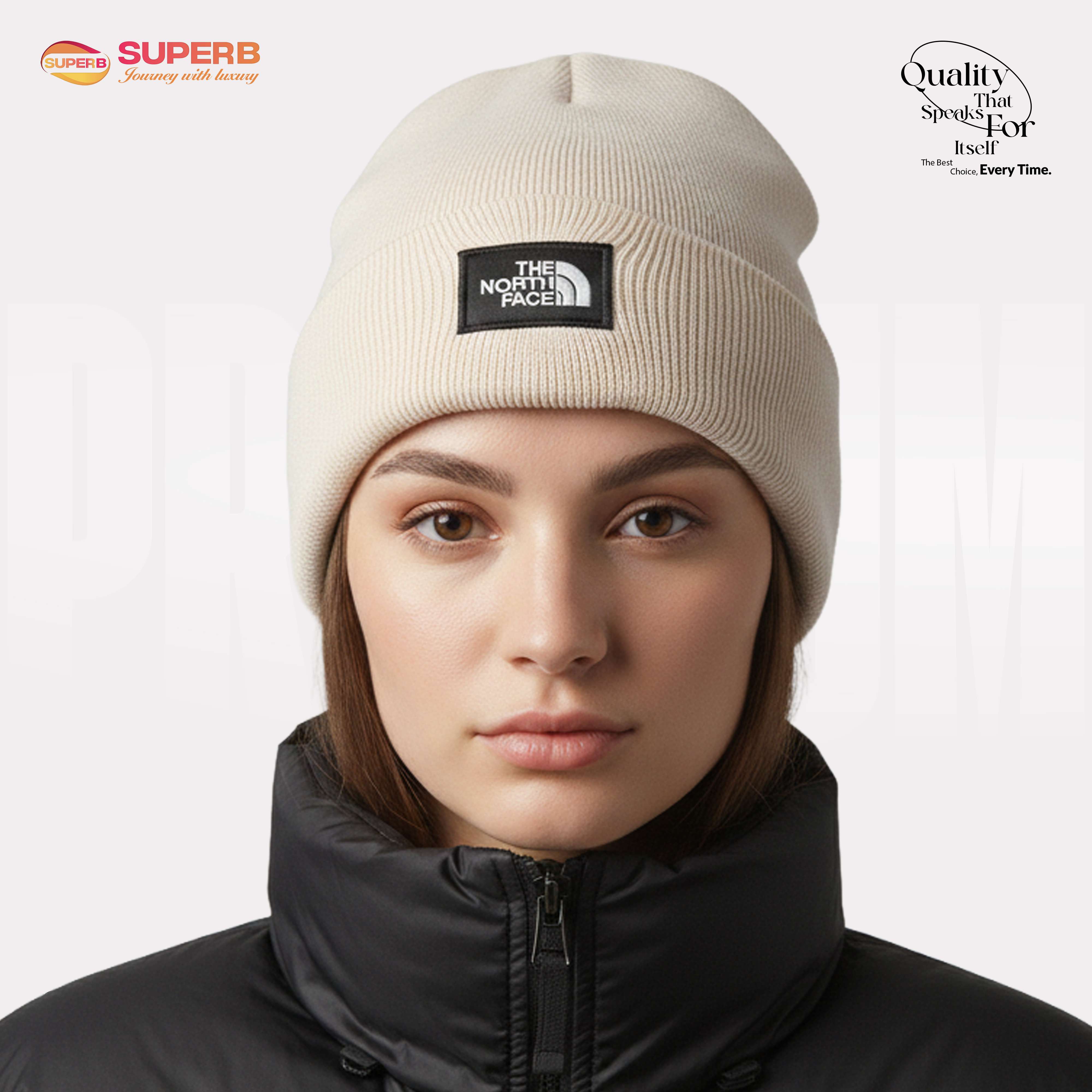 The North Face Premium Winter Beanie – Unisex Knit Hat || Superb - Cream
