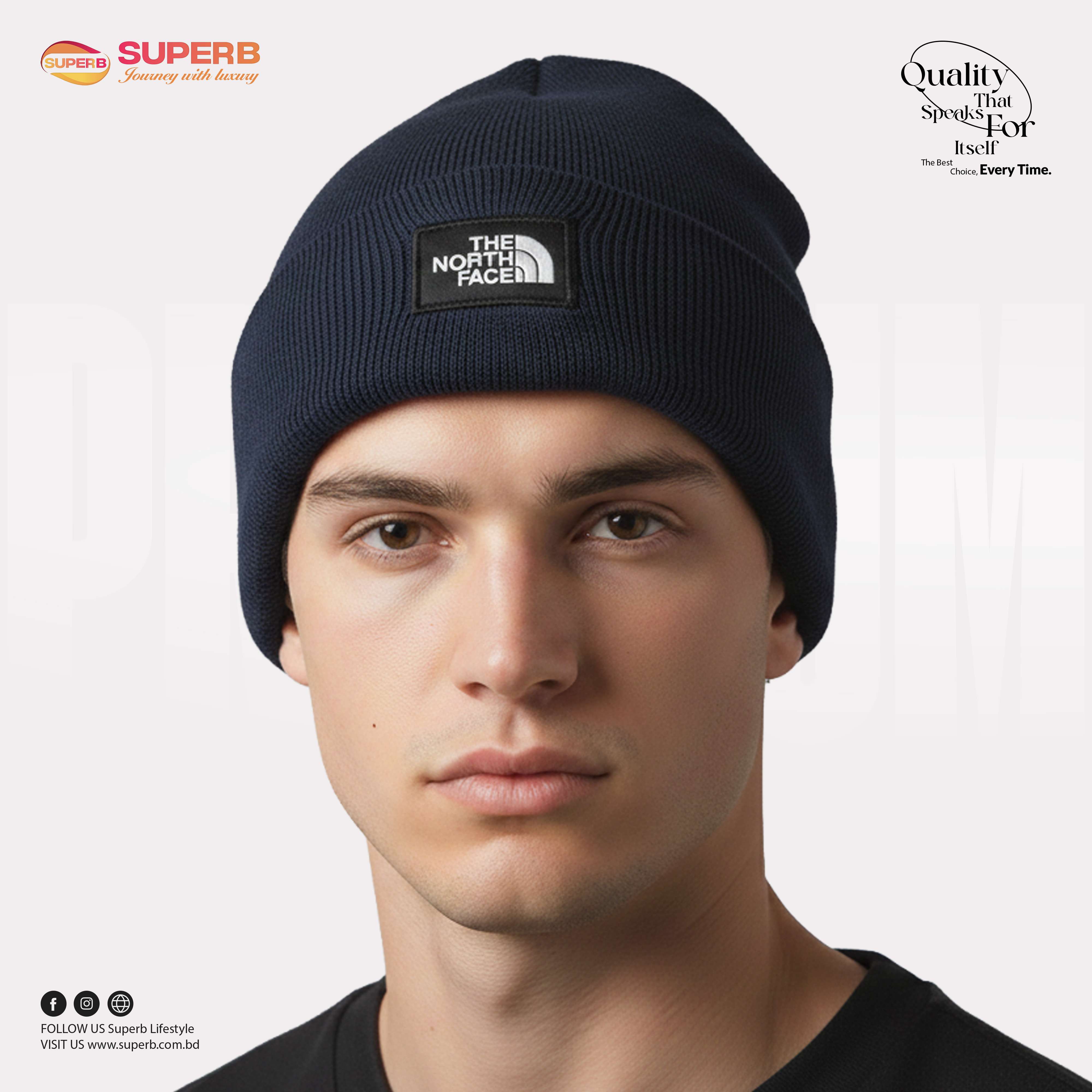 The North Face Premium Winter Beanie – Unisex Knit Hat || Superb - Navy Blue