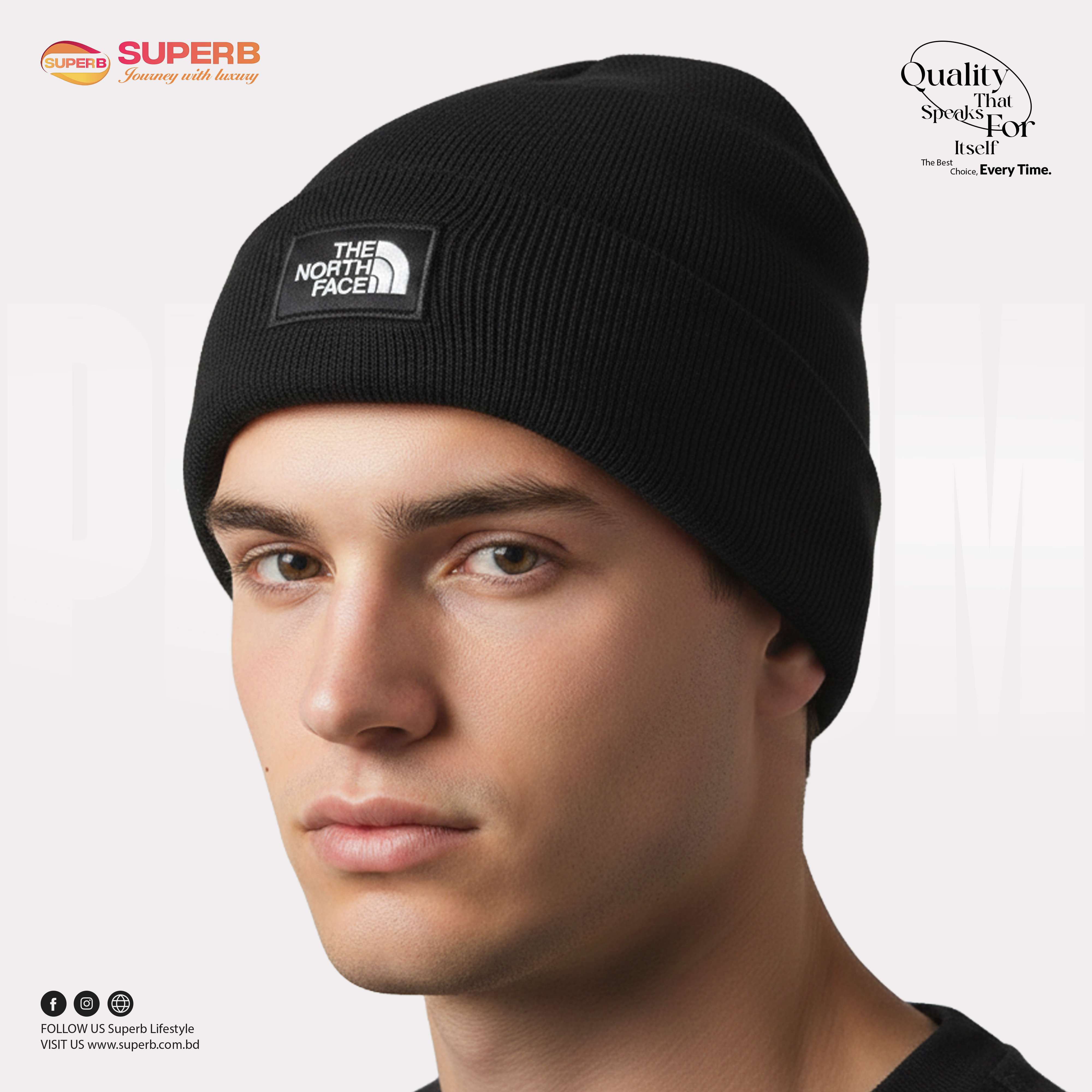 The North Face Premium Winter Beanie – Unisex Knit Hat || Superb - Black