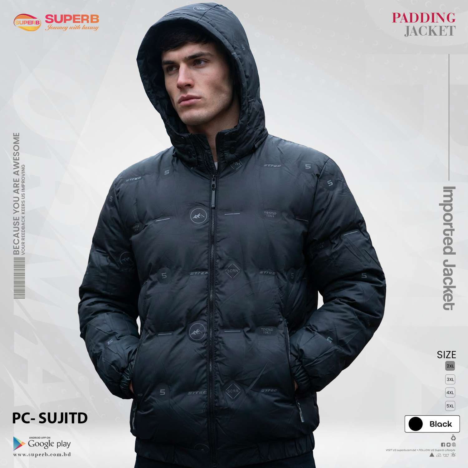 BOSS Original Imported Padded Jacket | Premium Winter Jacket - Black