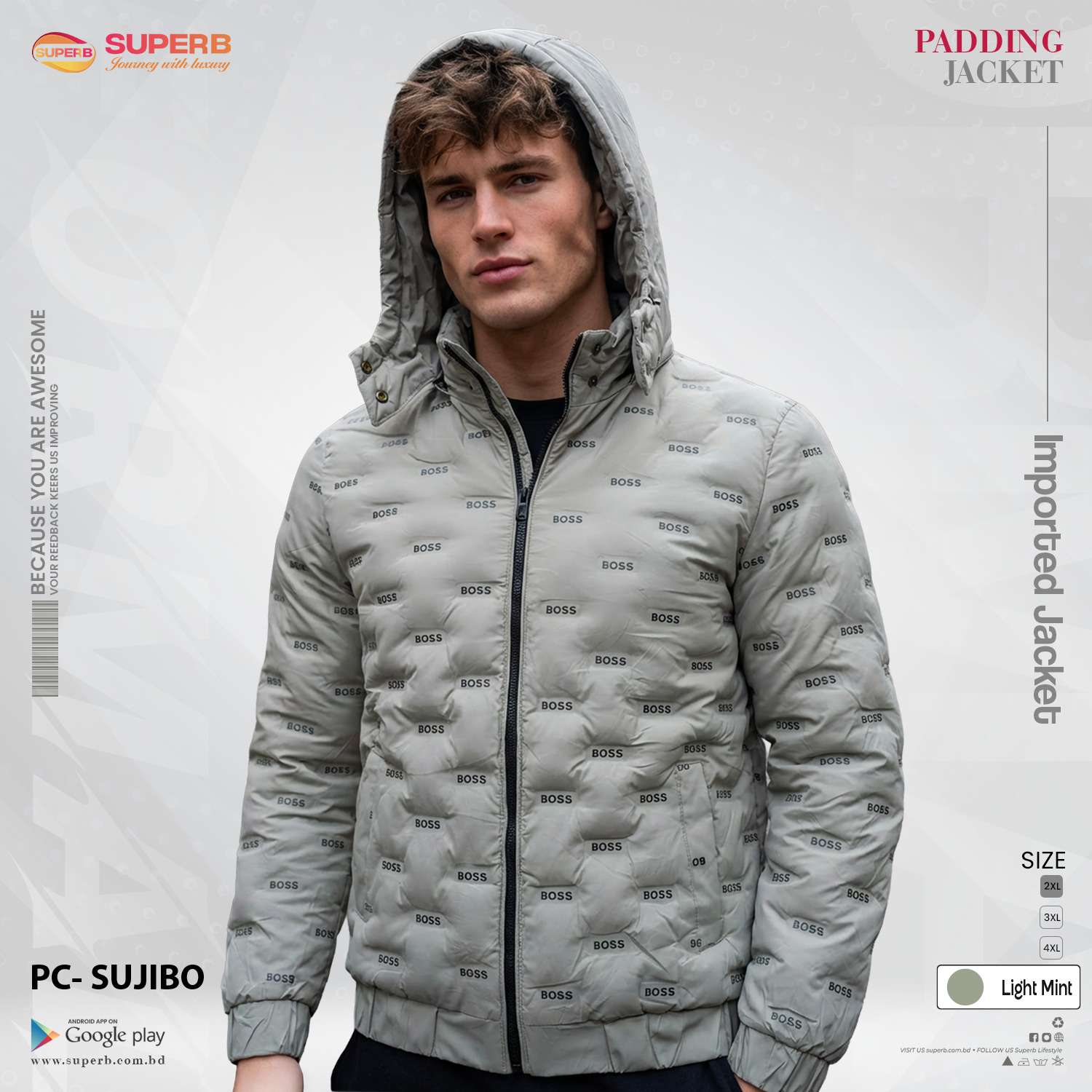 BOSS Original Imported Padded Jacket | Premium Winter Jacket - Light Mint