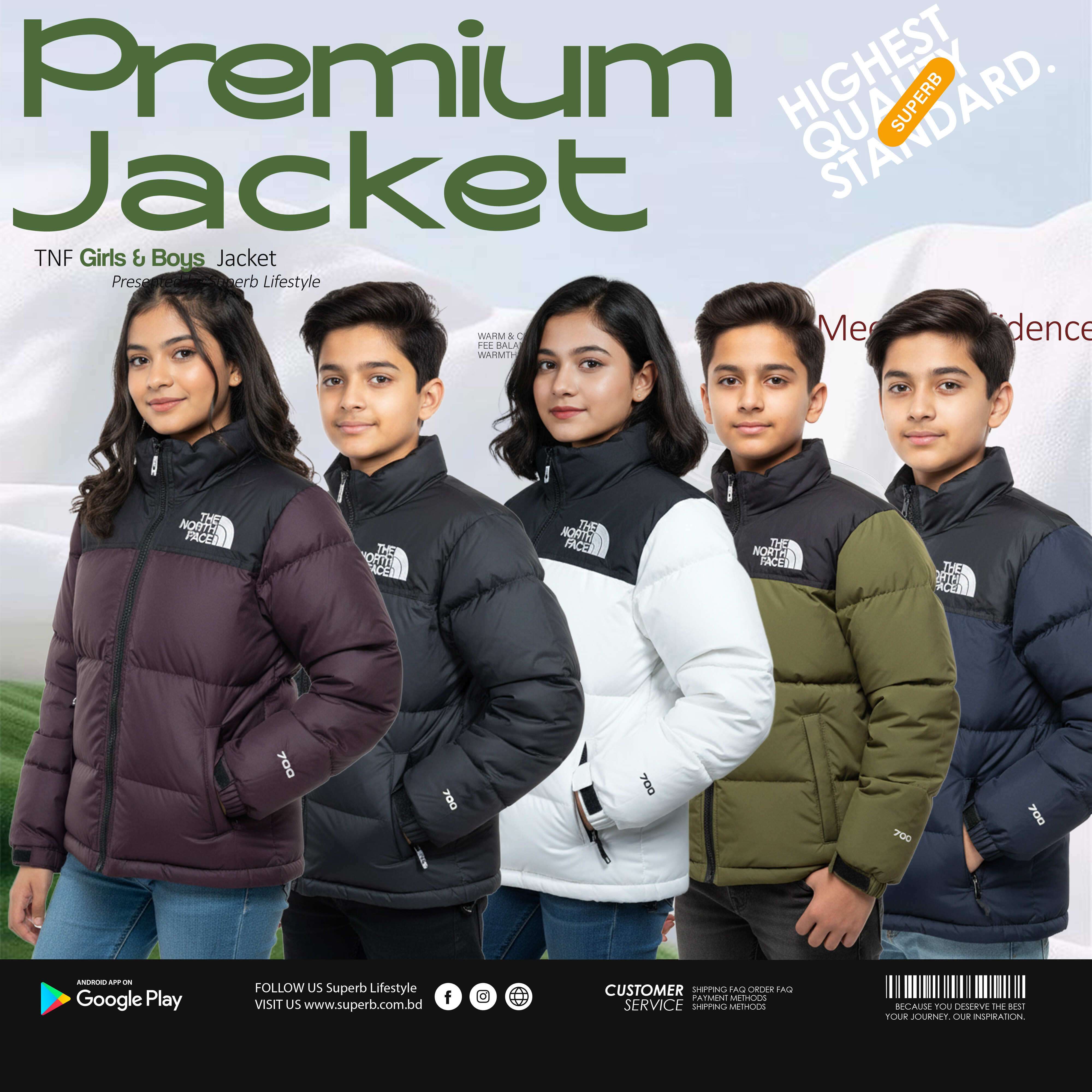 The North Face 700 Fill Padding High Neck Jacket for Kids & Teens -Warm & Windproof || Superb