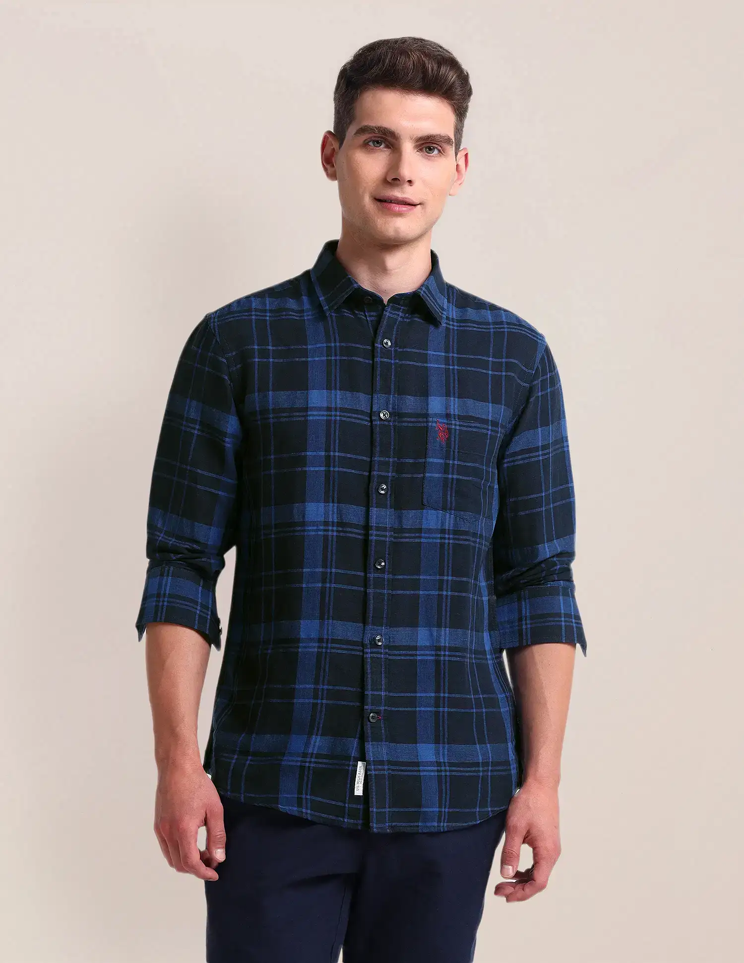 U.S. Polo Assn. Men's Tartan Check Linen Blend Tailored Fit Shirt || Superb