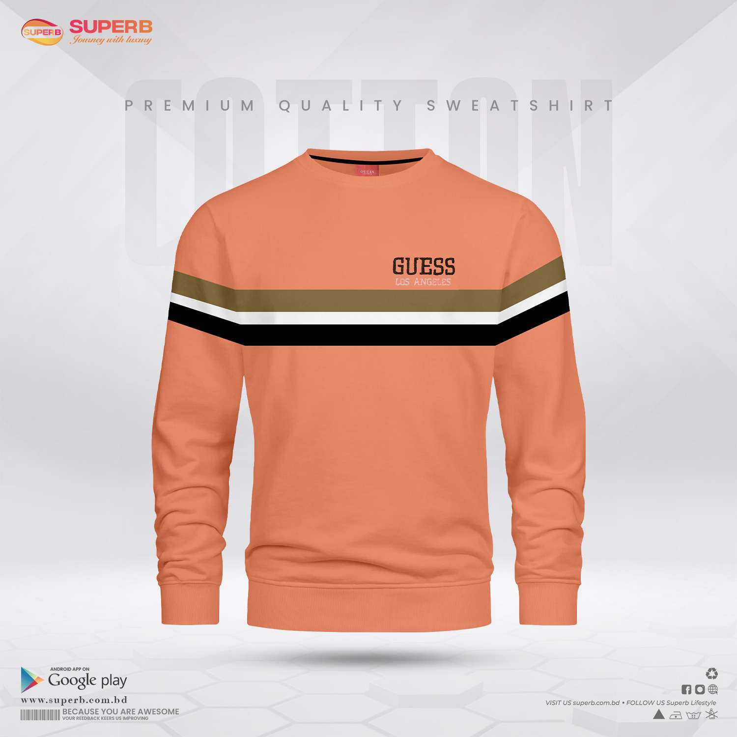 Guess Men's Crew Neck Striped Sweatshirt || Superb